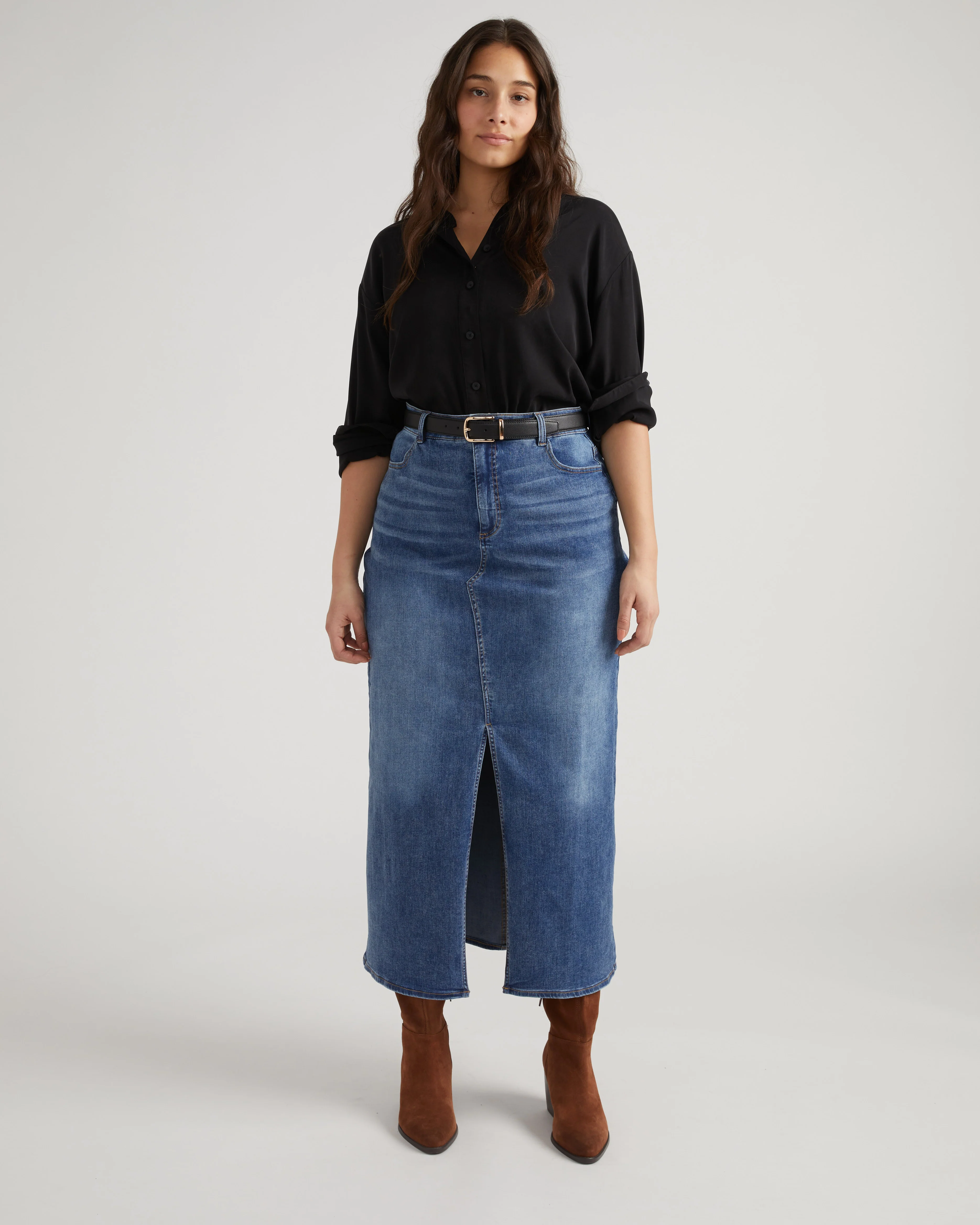ComfortDenim Maxi Skirt - Western Blue Wash - Image 4