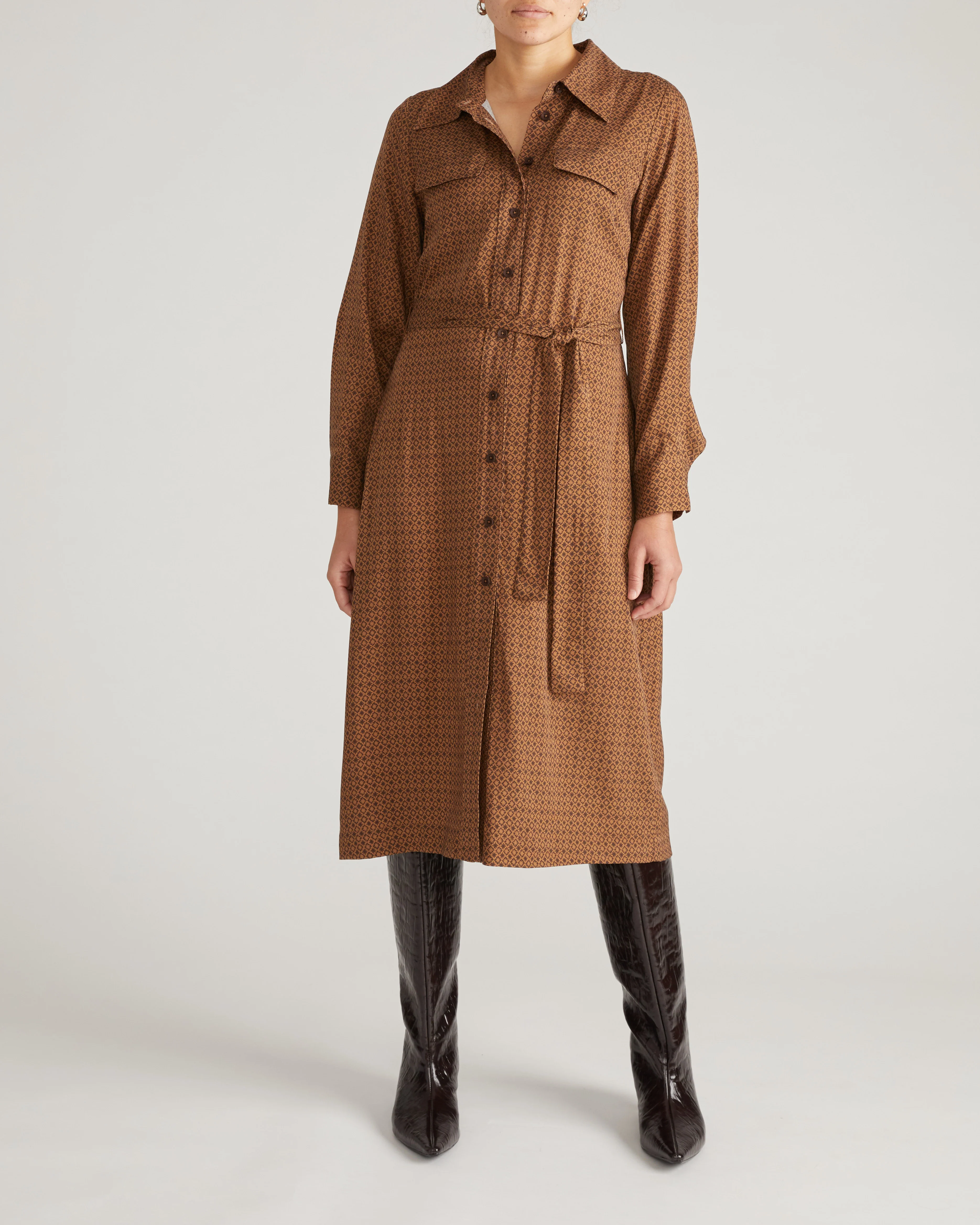 Cooling Stretch Cupro Savannah Dress - Brown Hacienda Print - Image 3