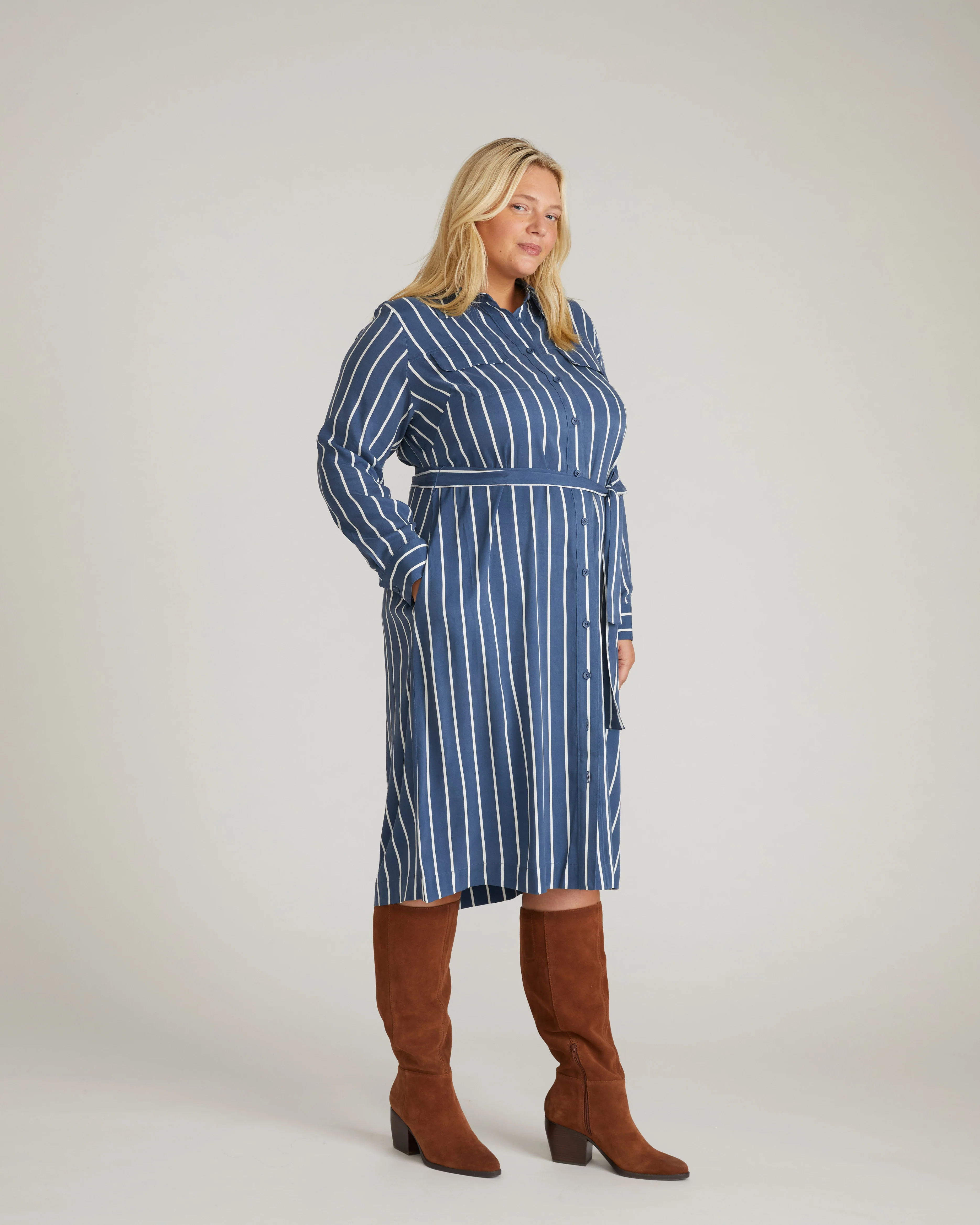 Cooling Stretch Cupro Savannah Dress - Ensign Blue/White Stripe - Image 6