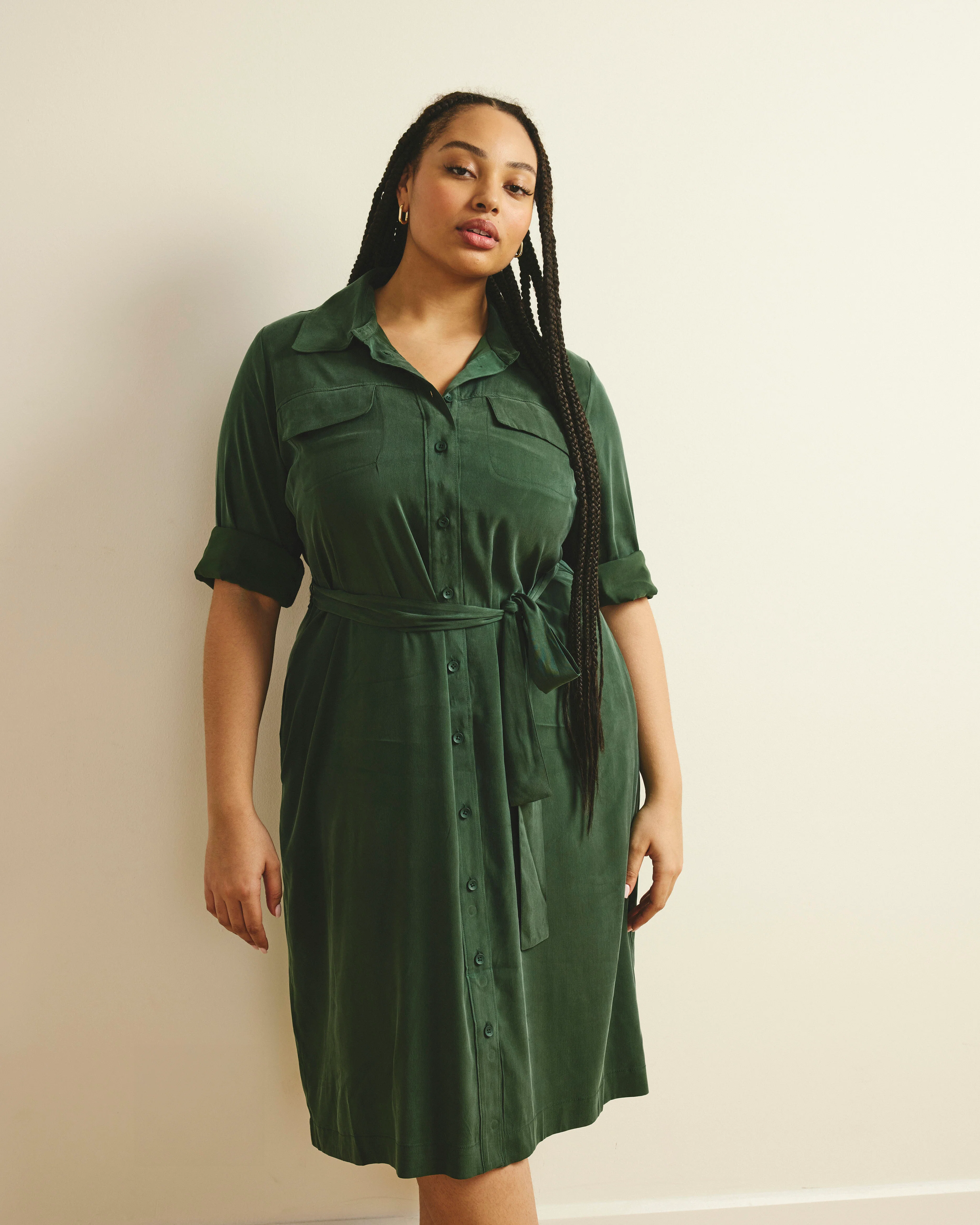 Cooling Stretch Cupro Savannah Dress - Forest Green - Image 2