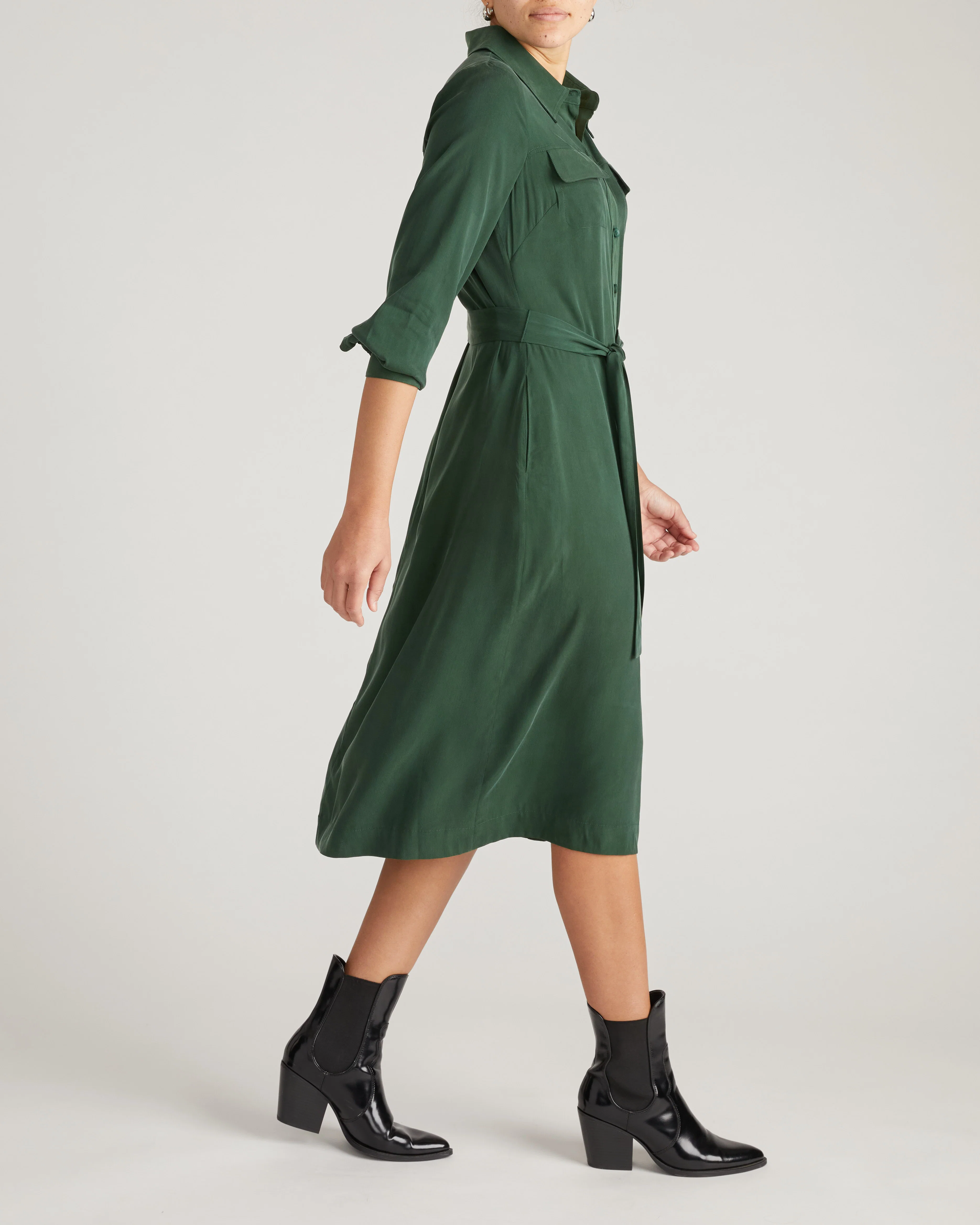 Cooling Stretch Cupro Savannah Dress - Forest Green - Image 4