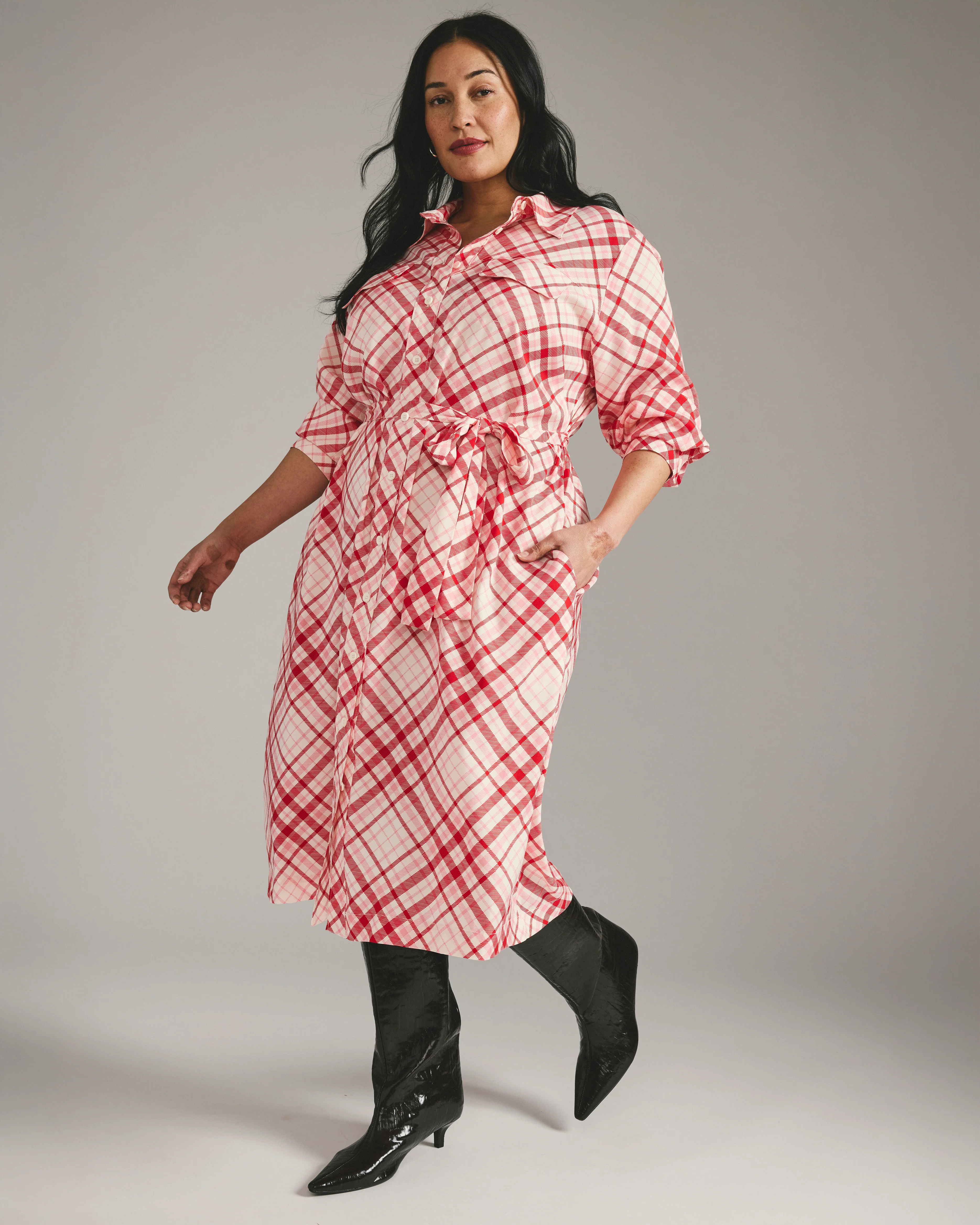 Cooling Stretch Cupro Savannah Dress - Red Plaid Print - Image 3