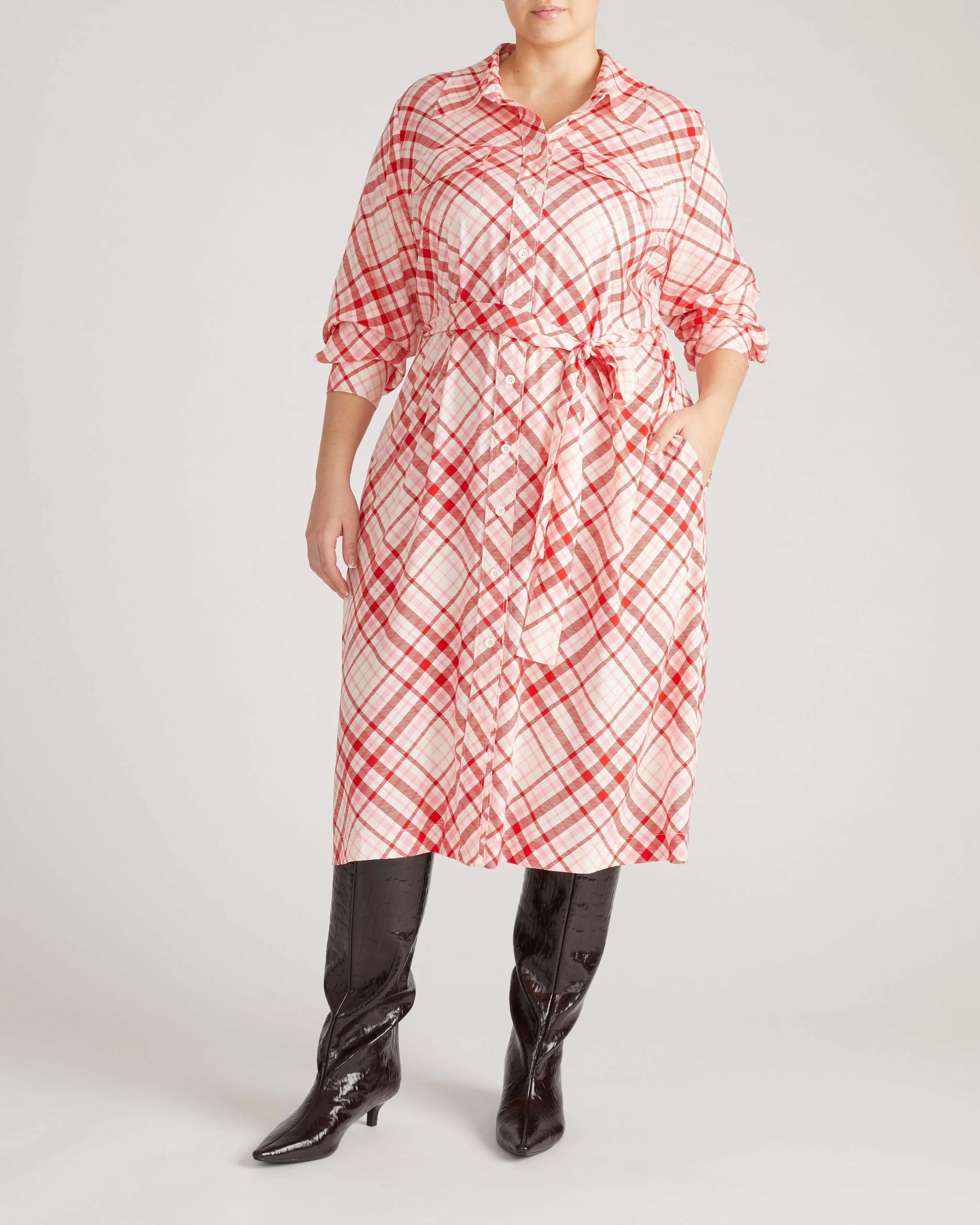 Cooling Stretch Cupro Savannah Dress - Red Plaid Print - Image 4