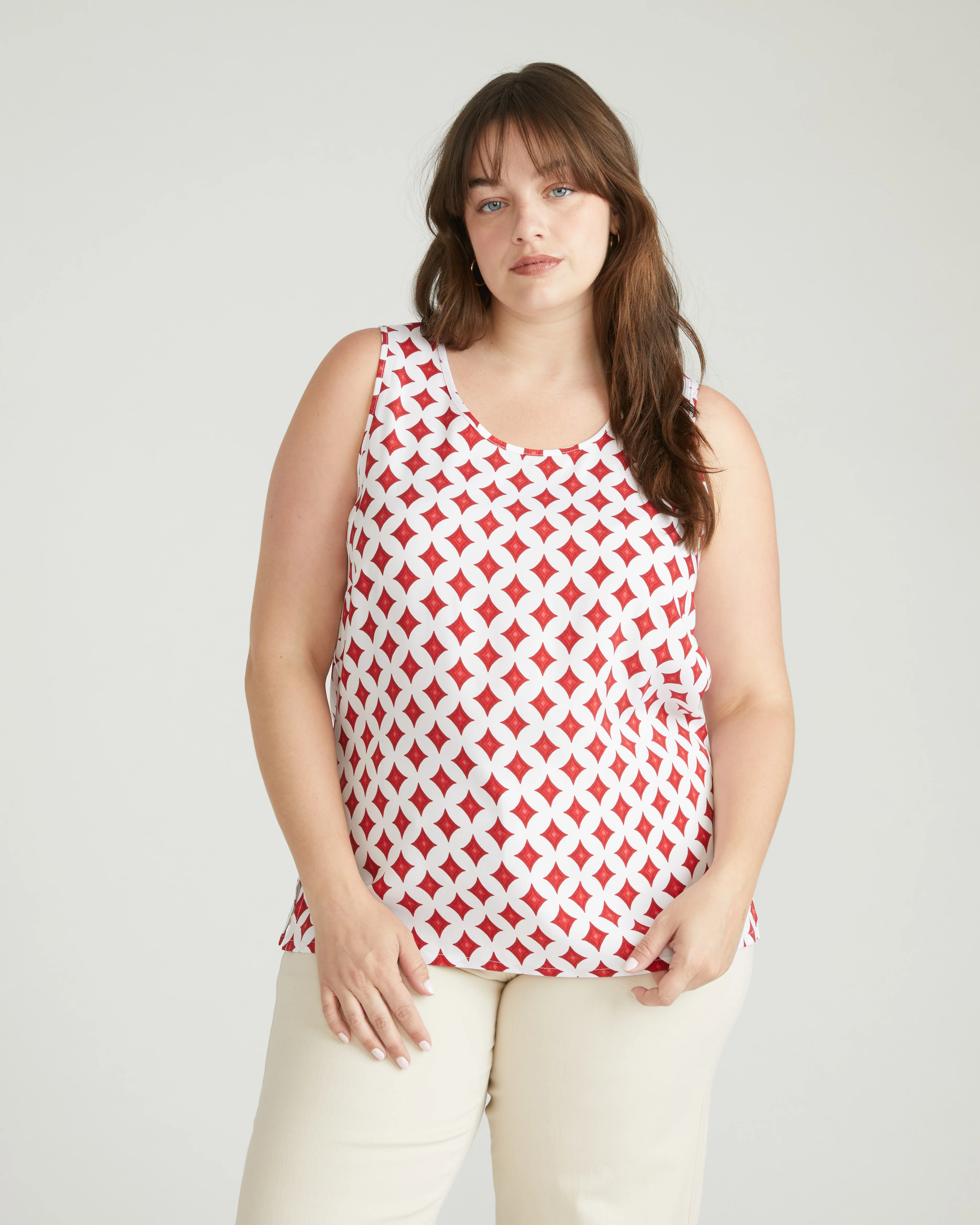 Cooling Stretch Cupro Tank - Morningstar Print in Red - Image 2