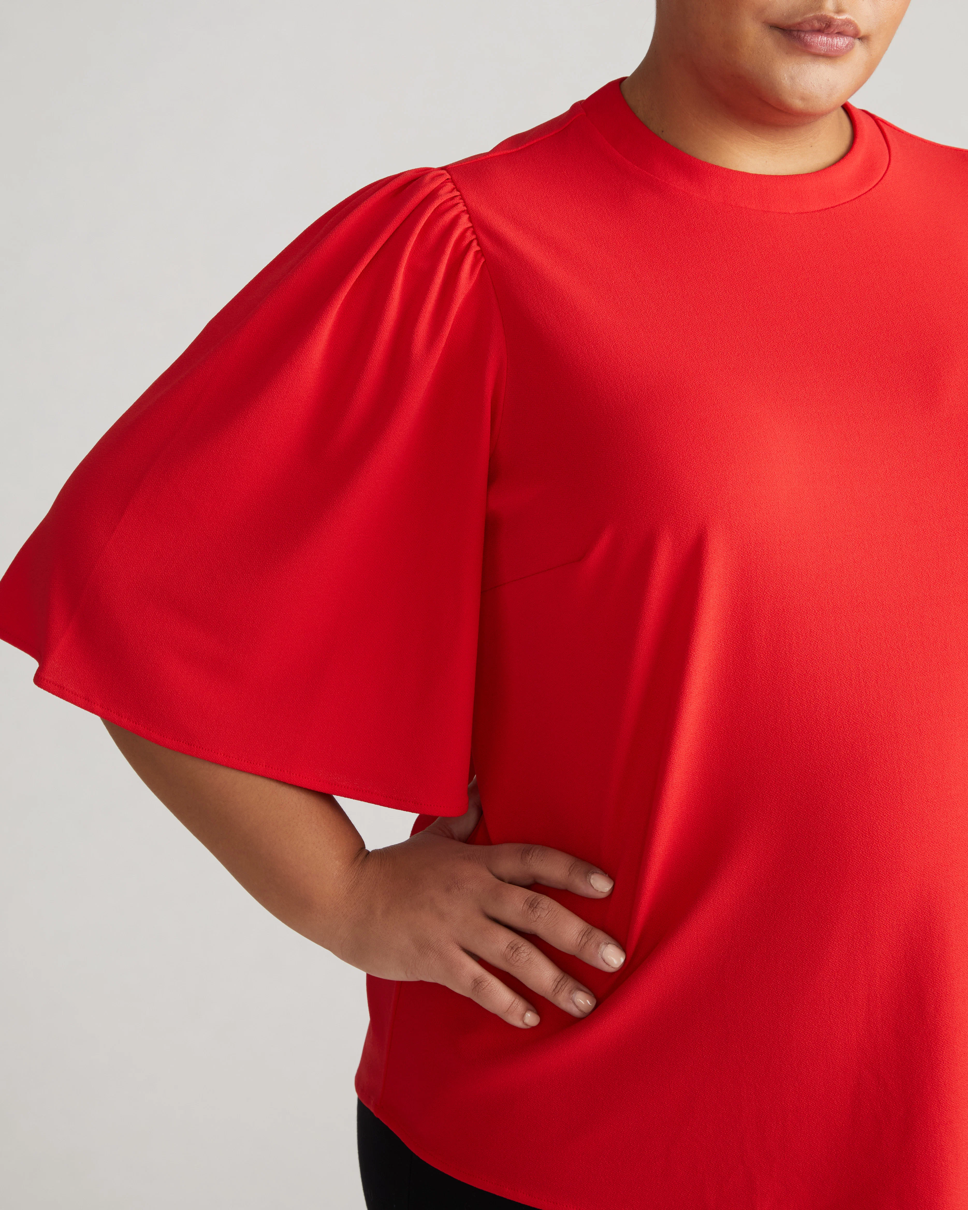 Crepe Jersey Capelet Blouse - Vermilion Red - Image 2