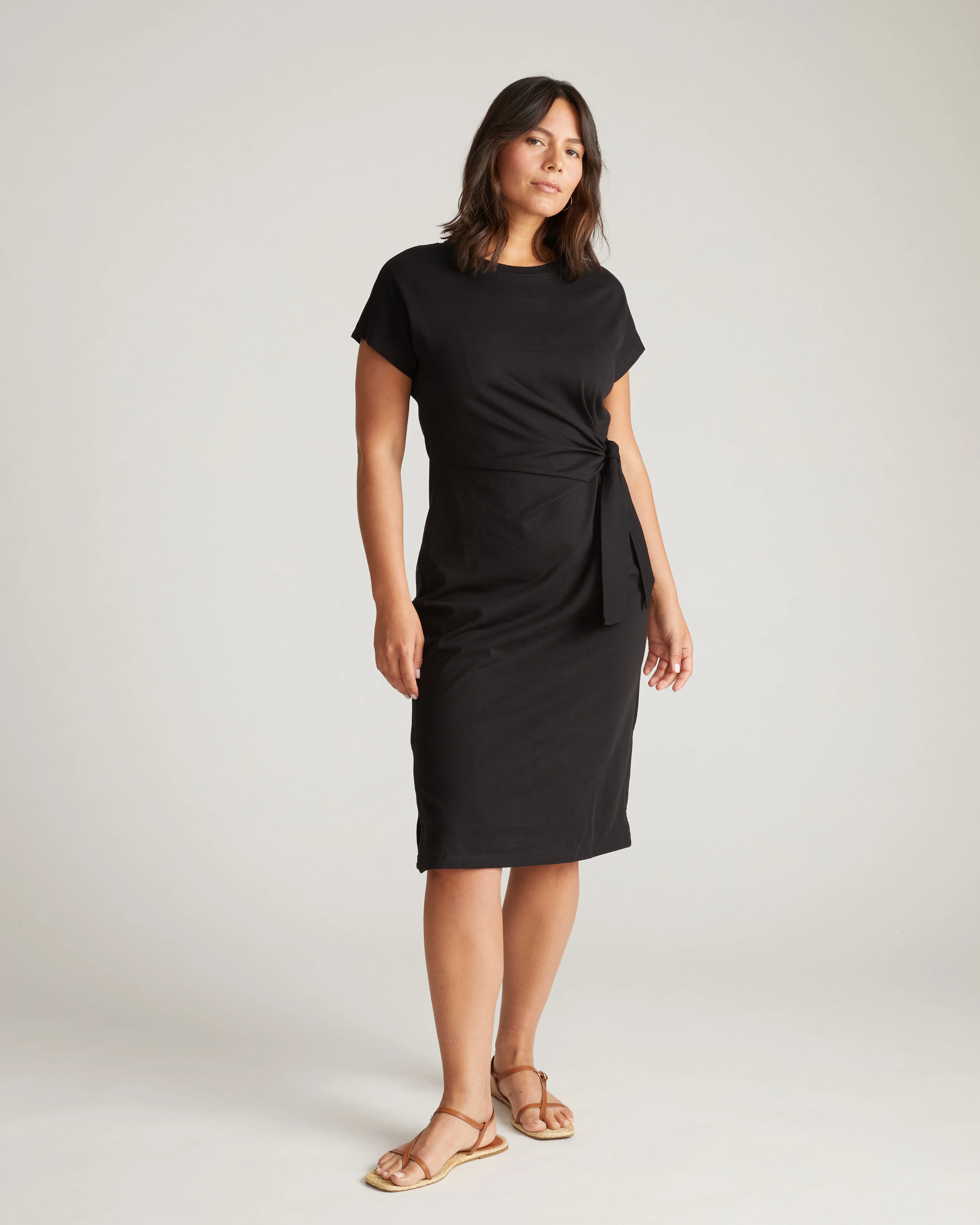 Crescent Breton Stripe Knot Dress - Solid Black - Image 5