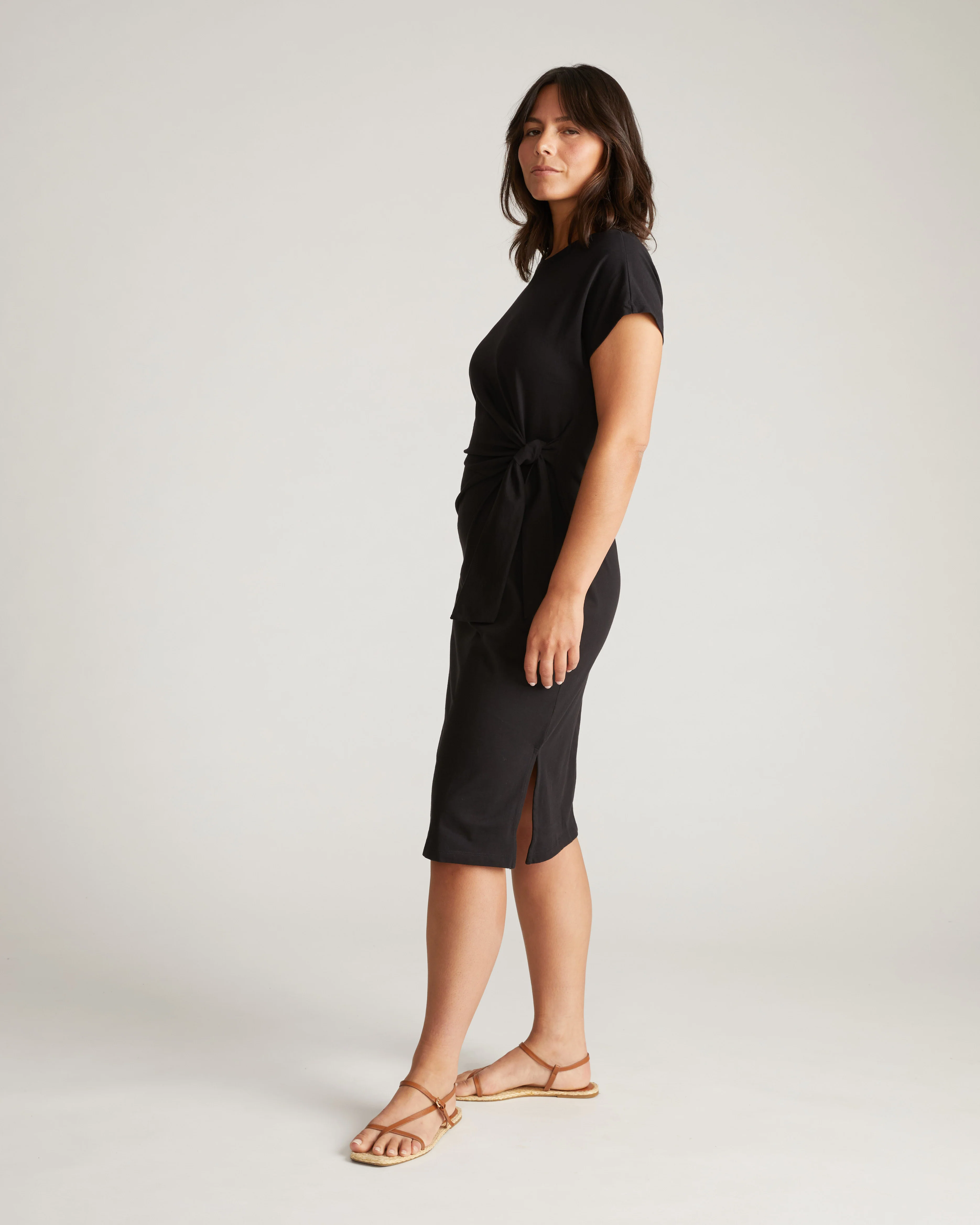 Crescent Breton Stripe Knot Dress - Solid Black - Image 6