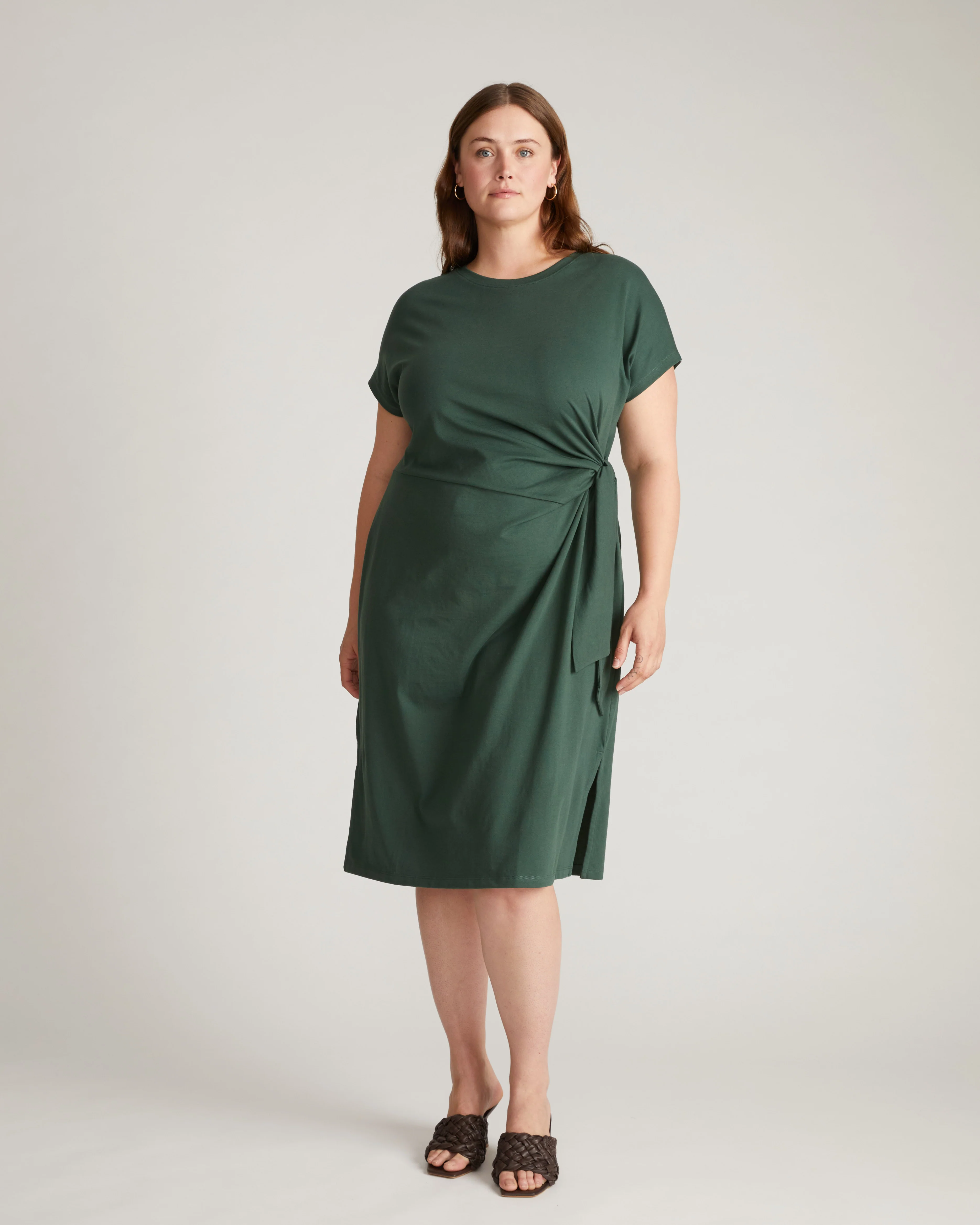 Crescent Breton Stripe Knot Dress - Solid Conifer - Image 3