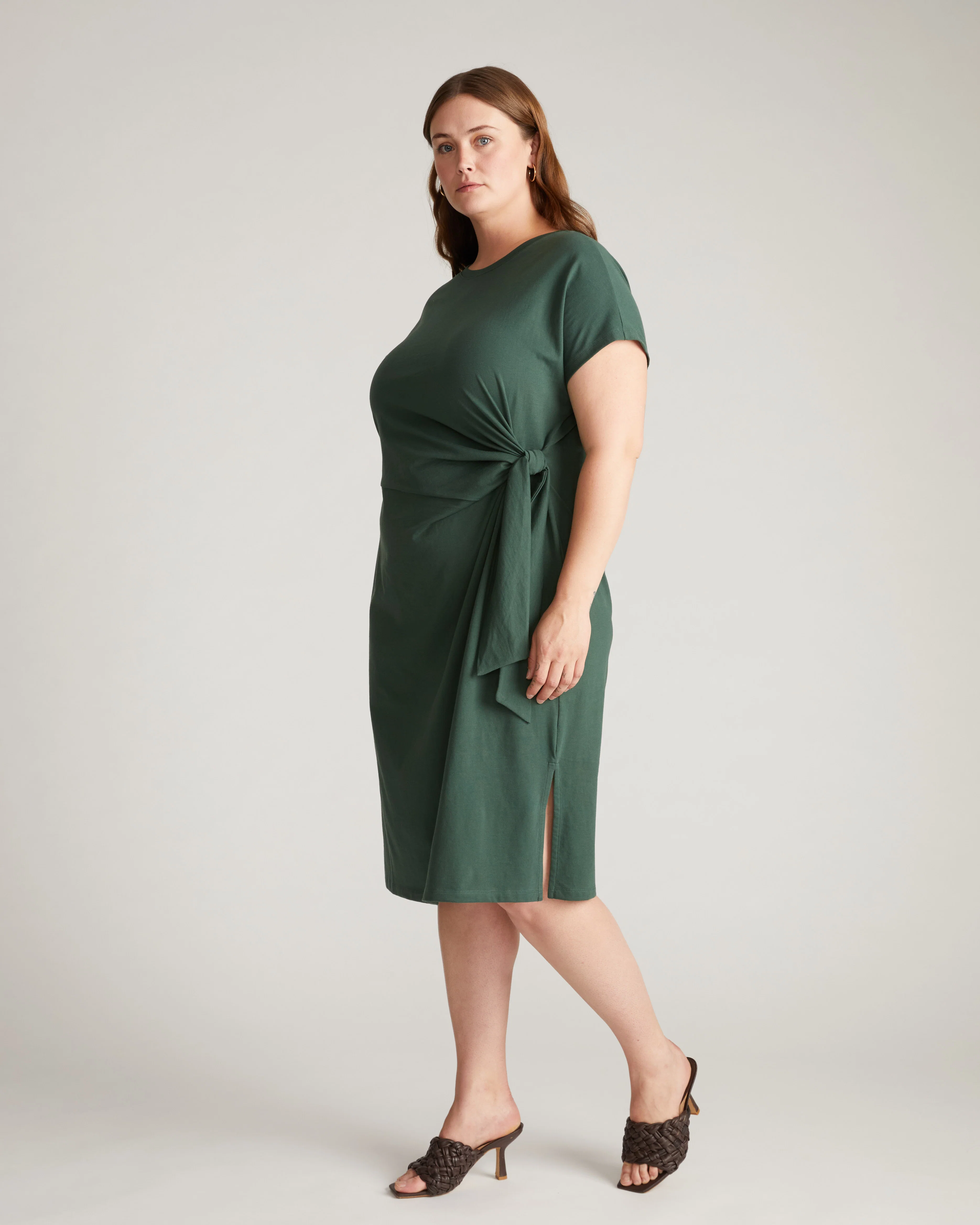 Crescent Breton Stripe Knot Dress - Solid Conifer - Image 5