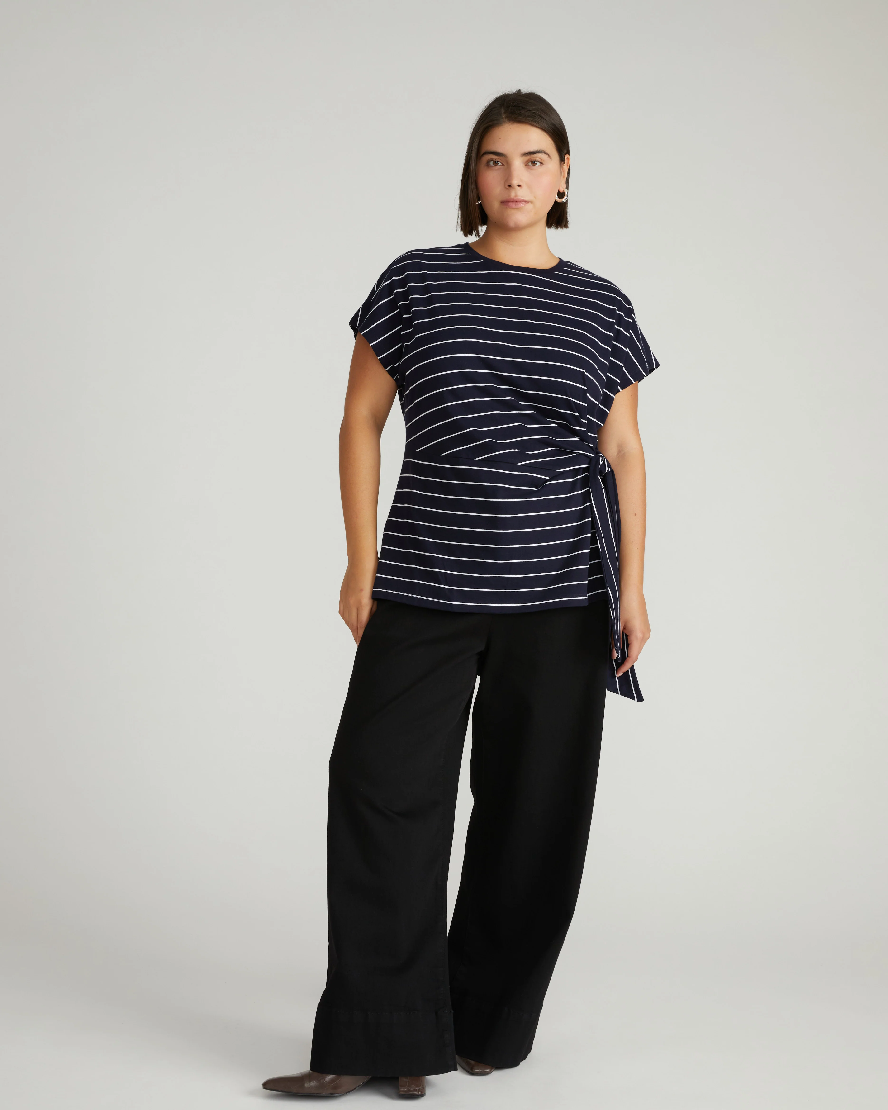 Crescent Breton Stripe Knot Tee - Navy Pinstripe - Image 2