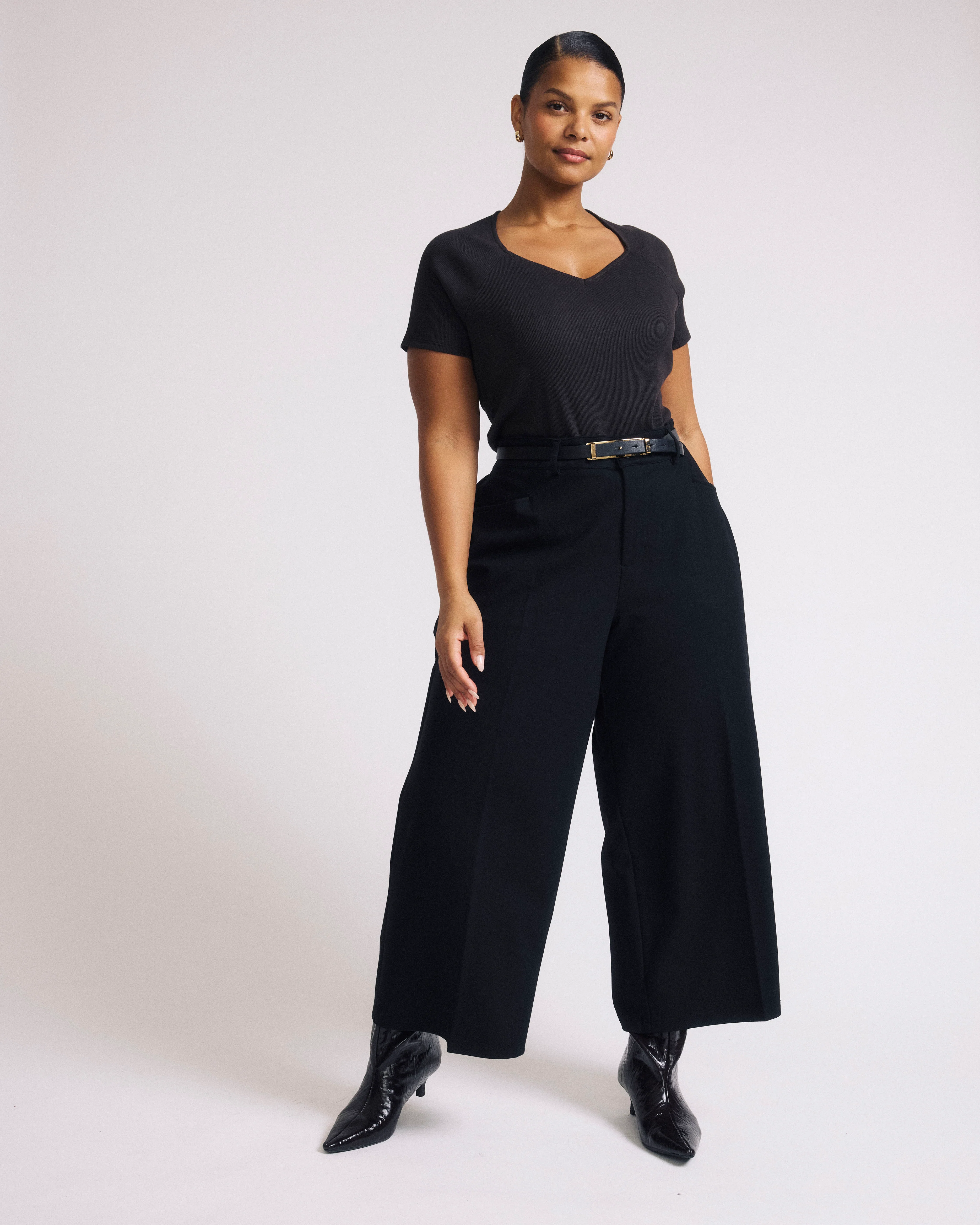 Cropped Wide Leg Ponte Pants - Black - Image 4