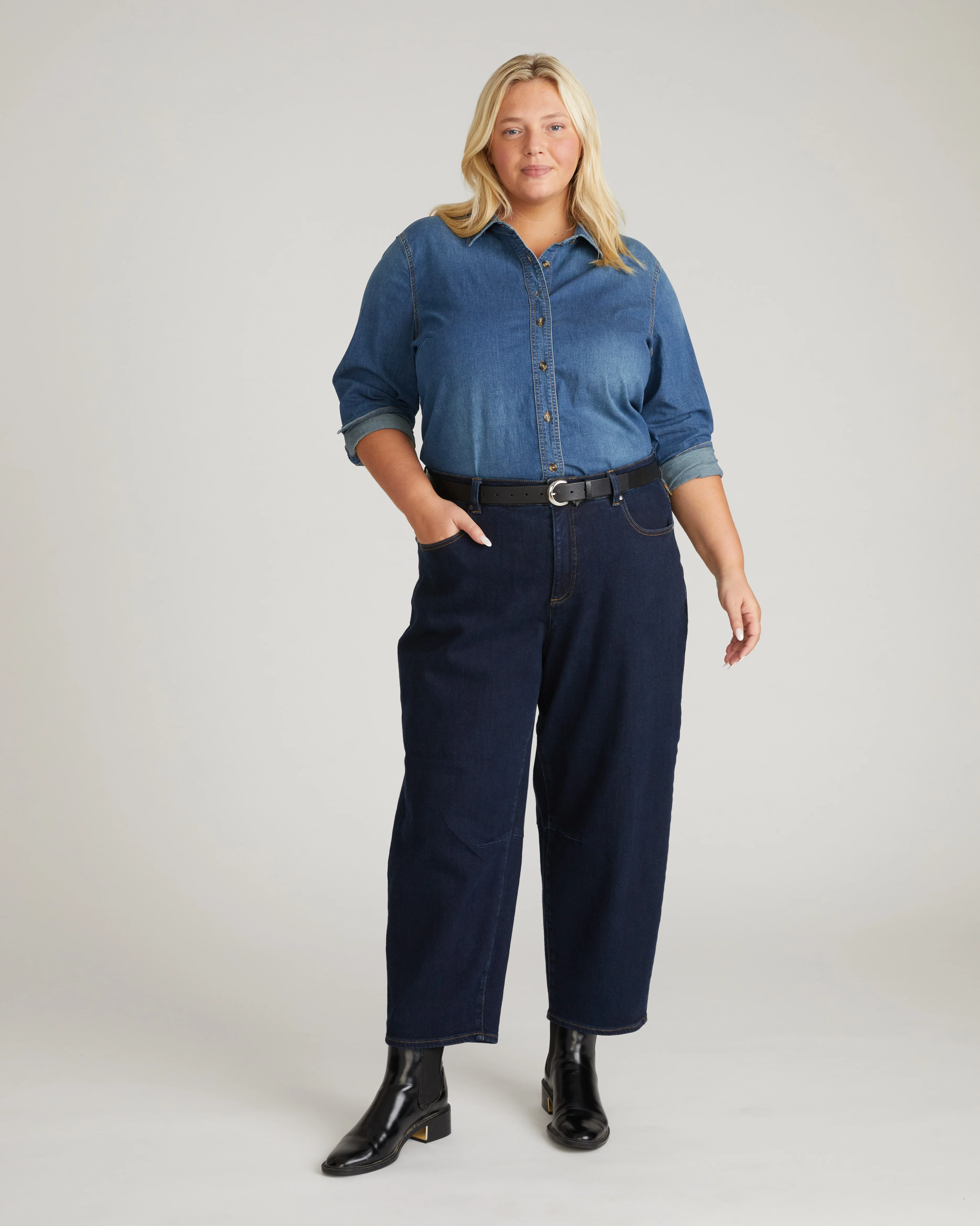 Dakota Cropped Barrel Leg Jeans - Dark Indigo - Image 3
