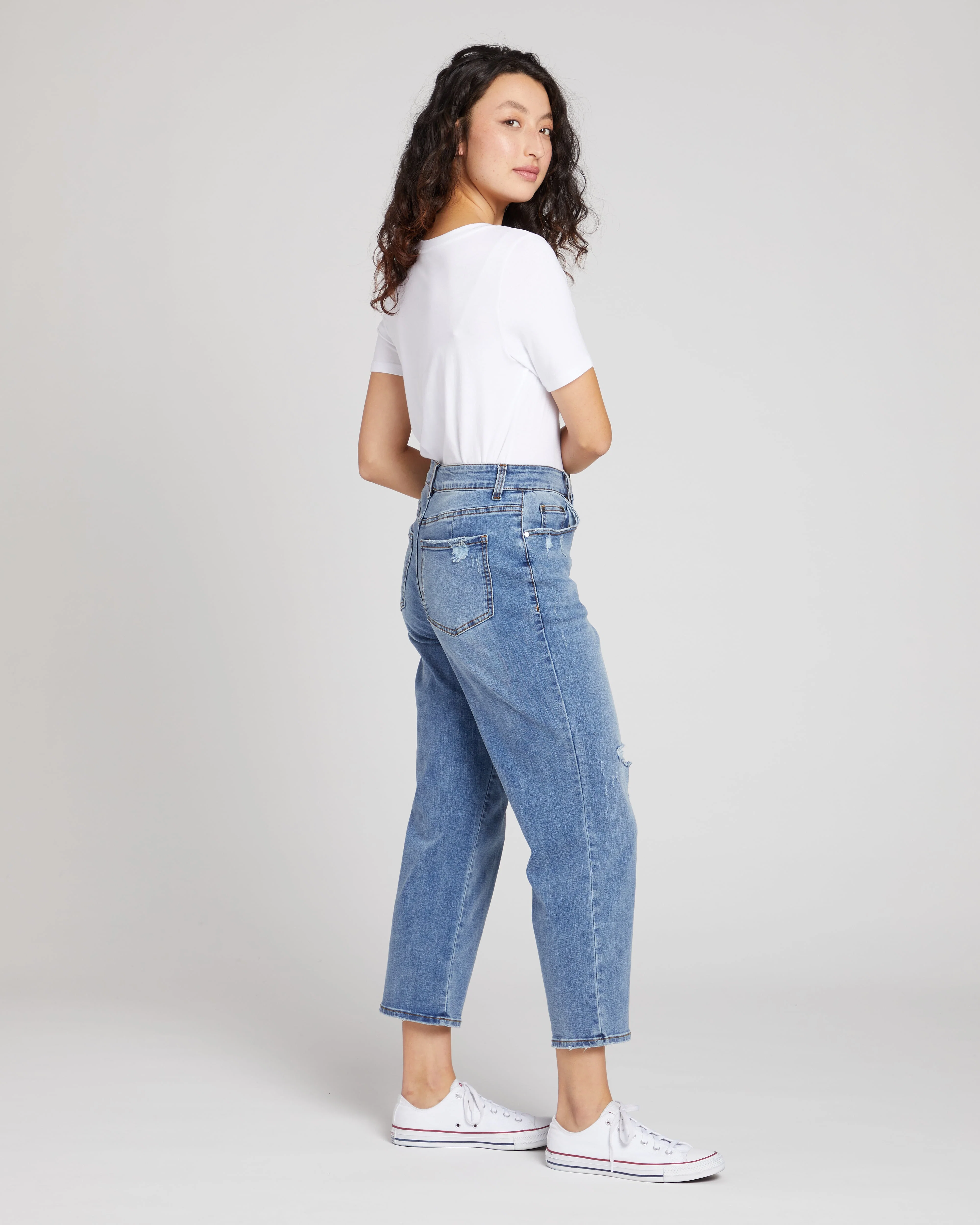 Donna High Rise Curve Straight Leg Jeans 27 Inch - Distressed Indigo - Image 4