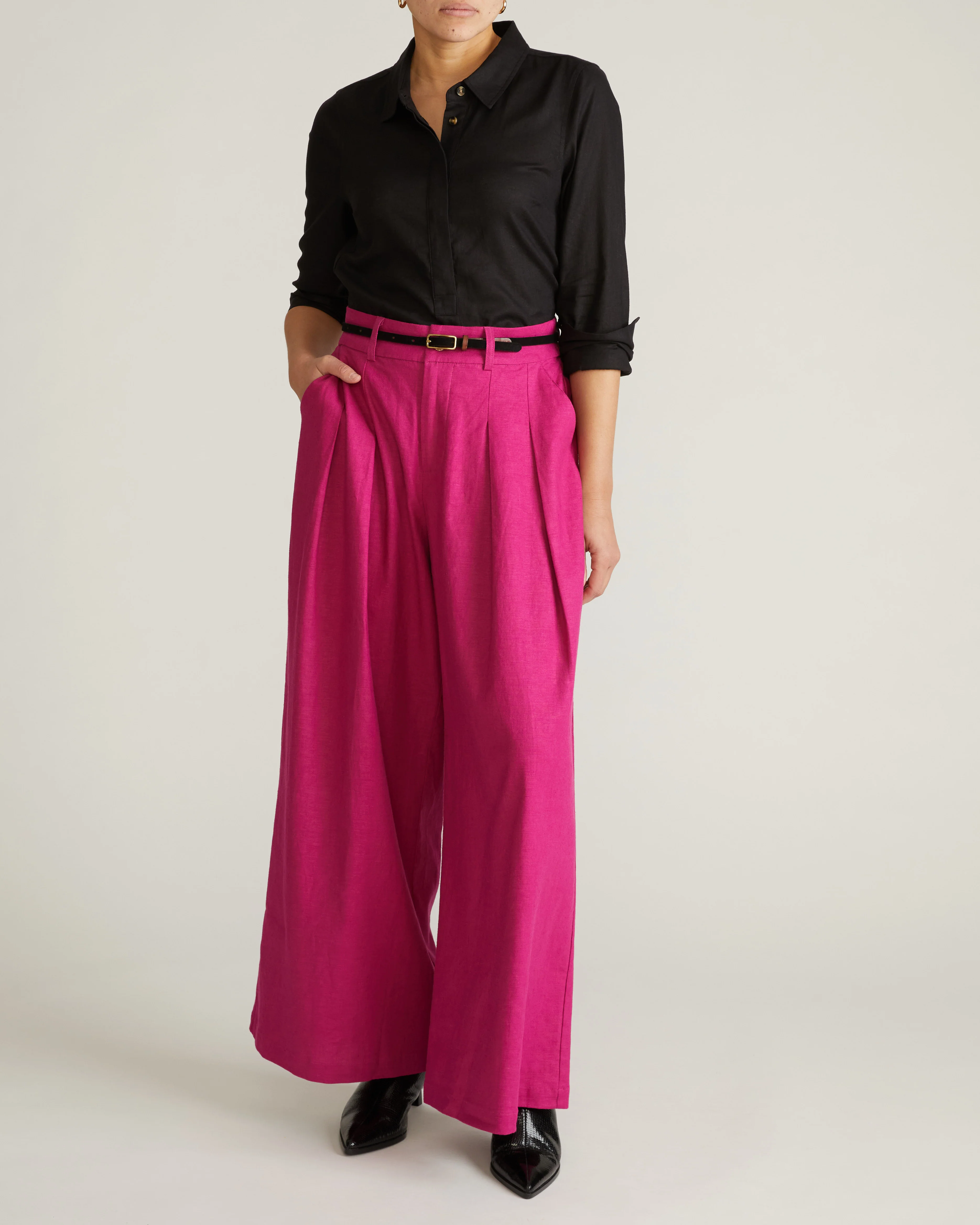 Elbe Popover Stretch Linen Shirt - Black - Image 2