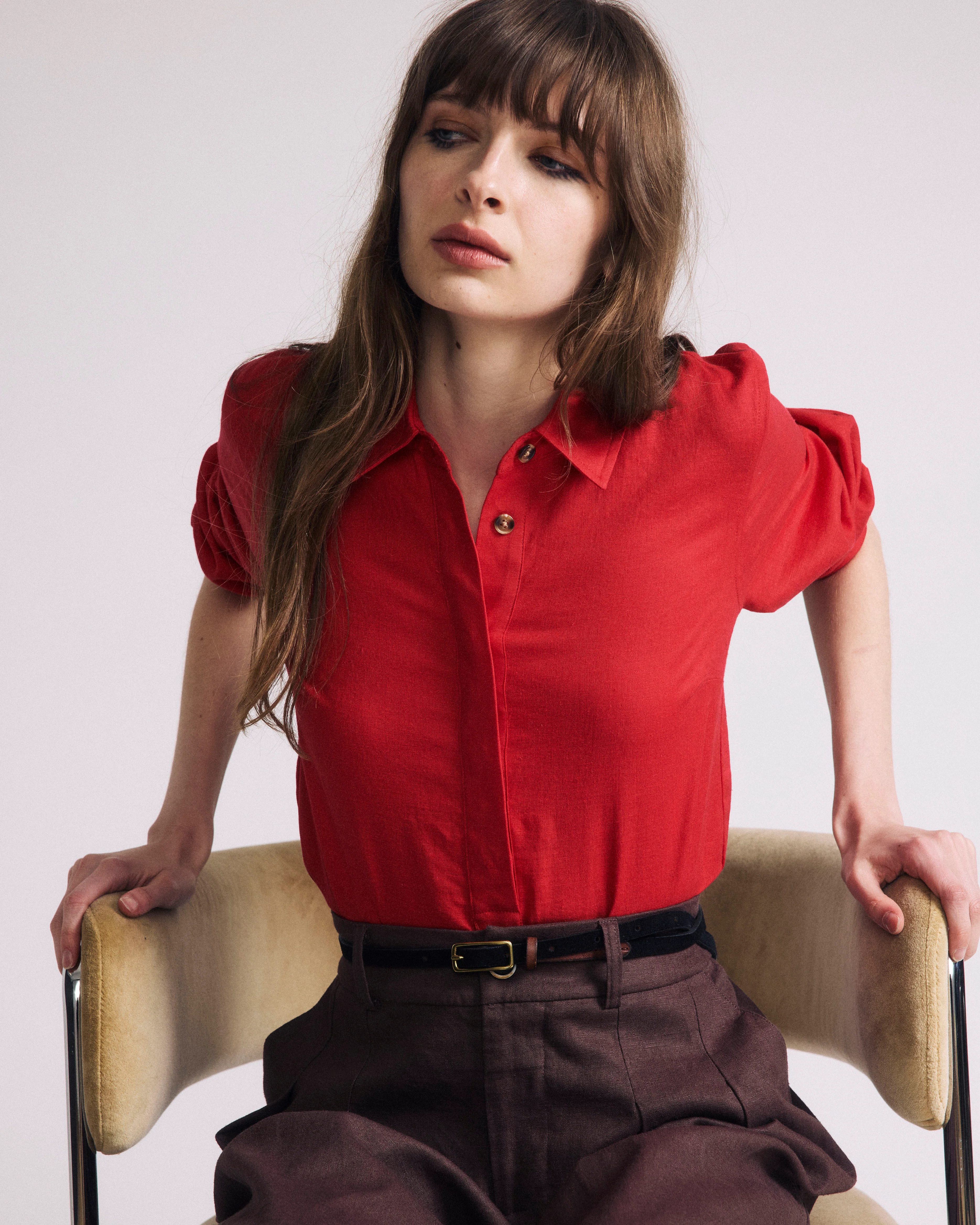 Elbe Popover Stretch Linen Shirt - Brilliant Red - Image 5