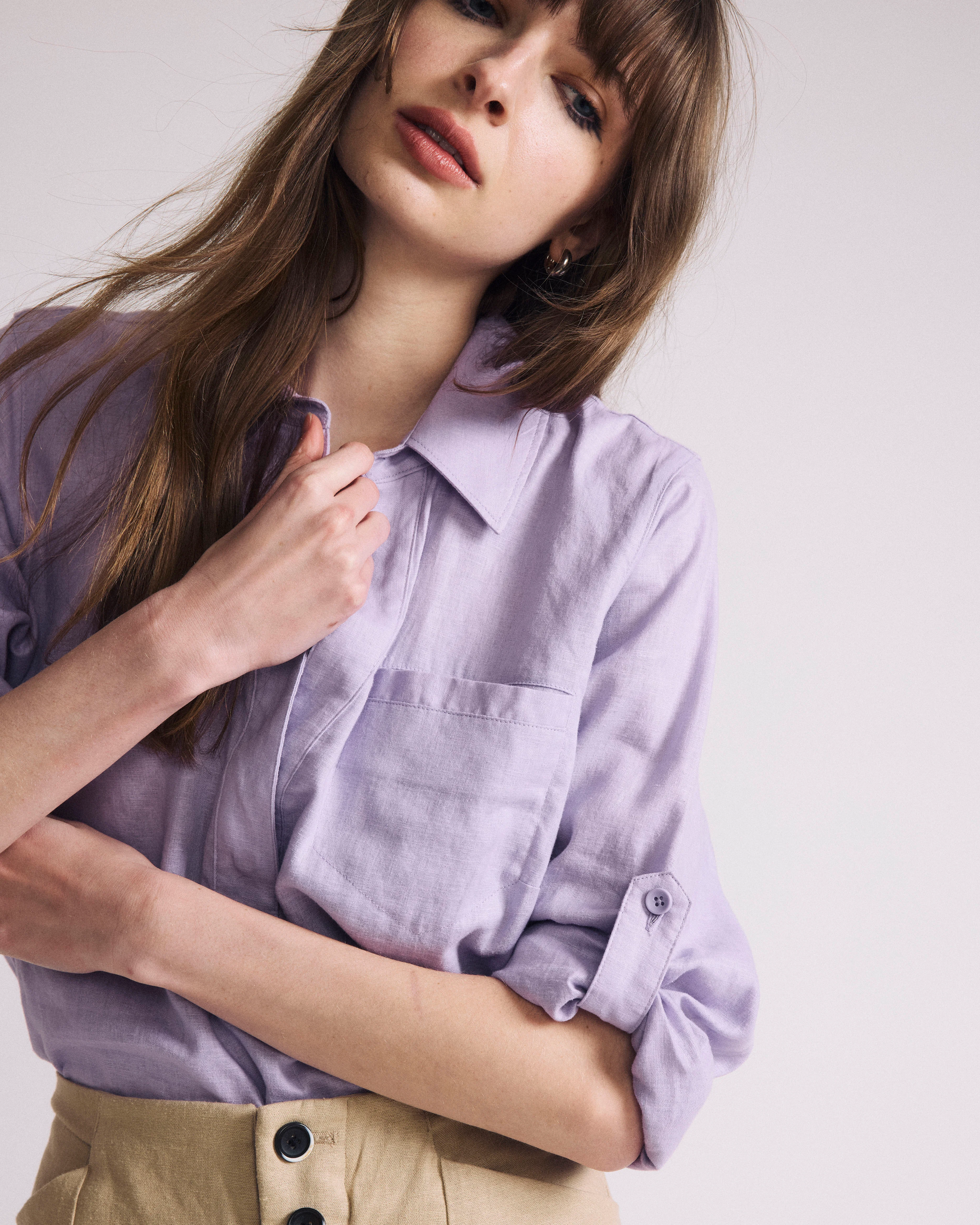 Elbe Popover Stretch Linen Shirt - Orchid - Image 3