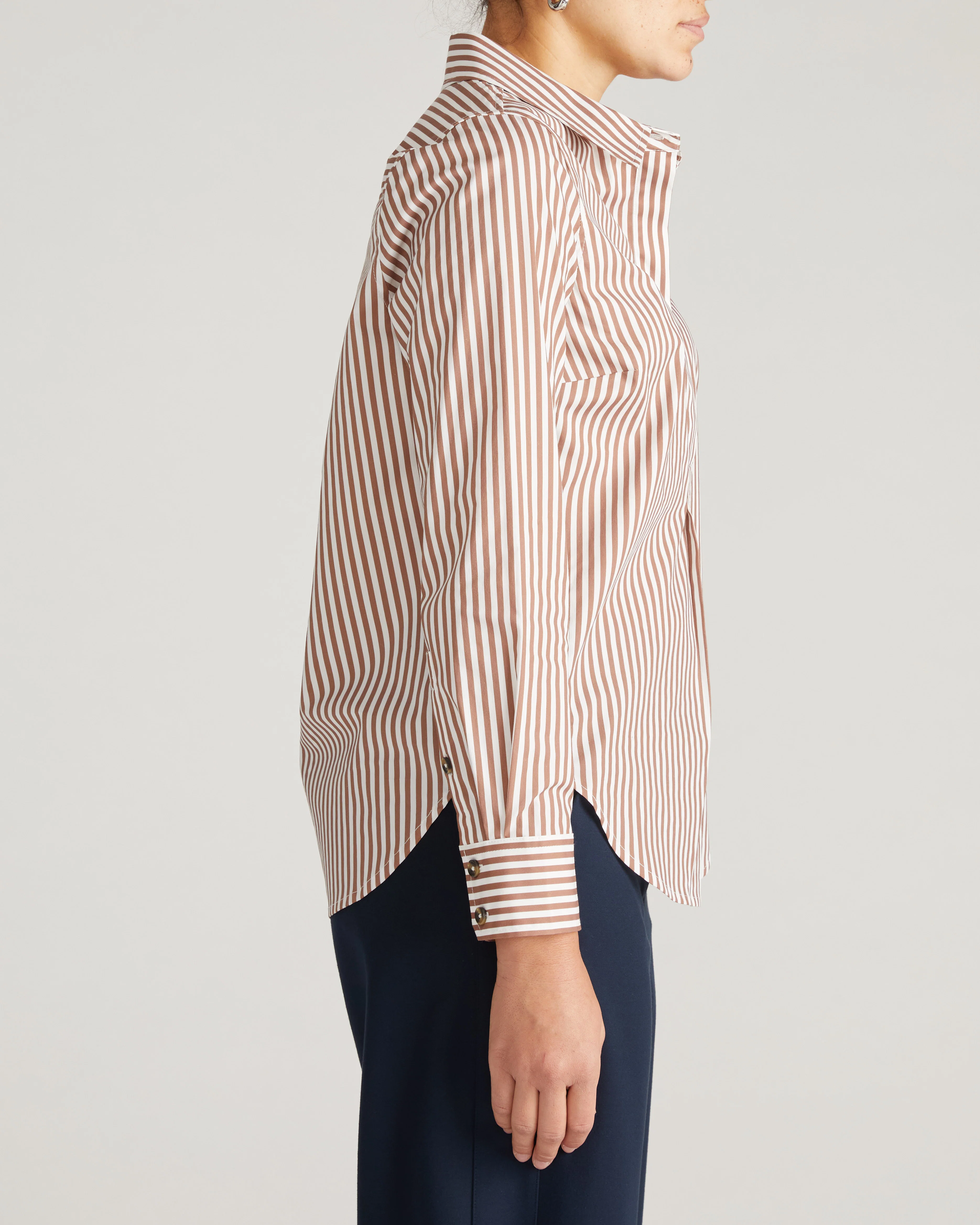 Elbe Popover Stretch Poplin Shirt Classic Fit - Allspice/White Stripe - Image 8