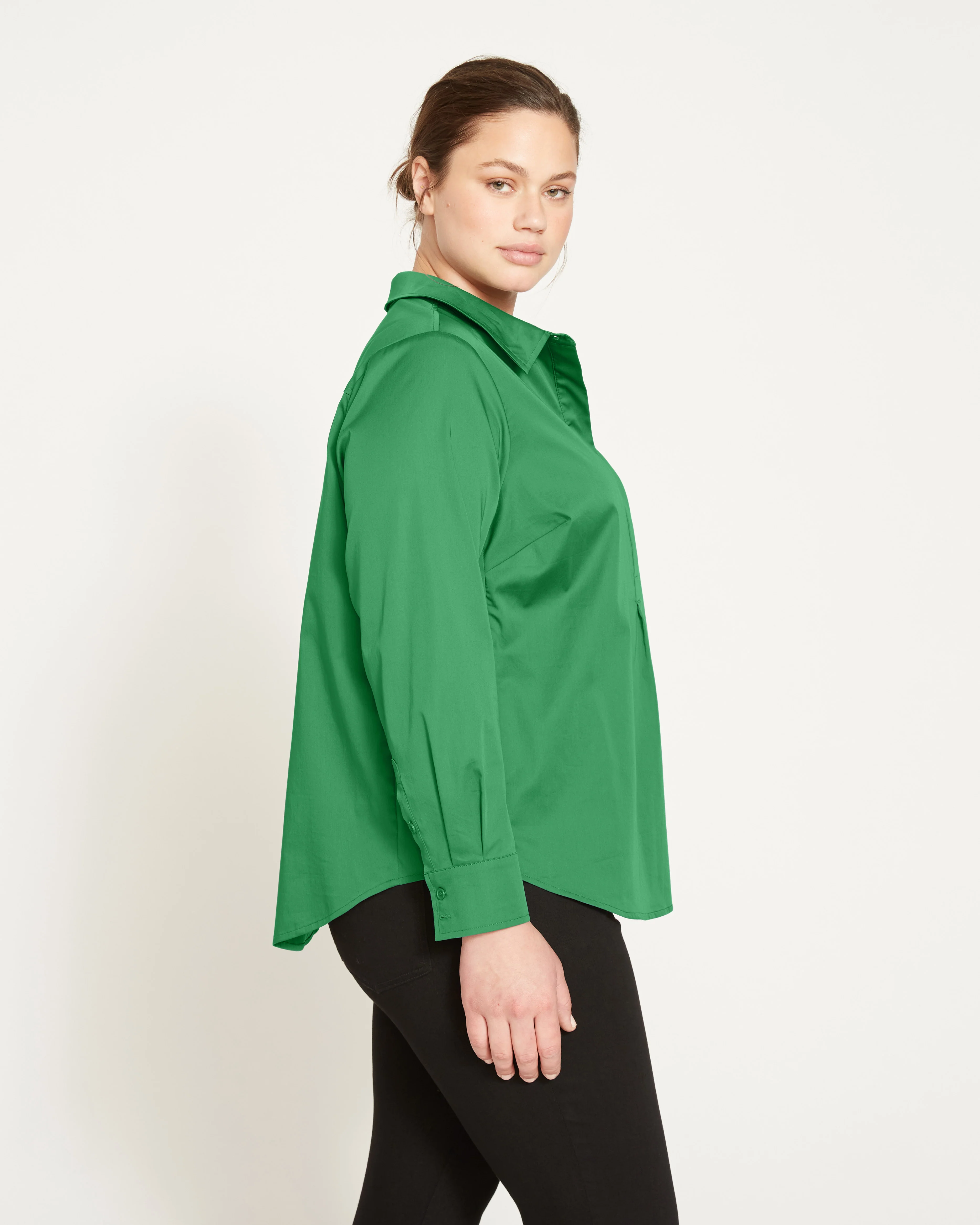 Elbe Popover Stretch Poplin Shirt Classic Fit - Kelly Green - Image 2