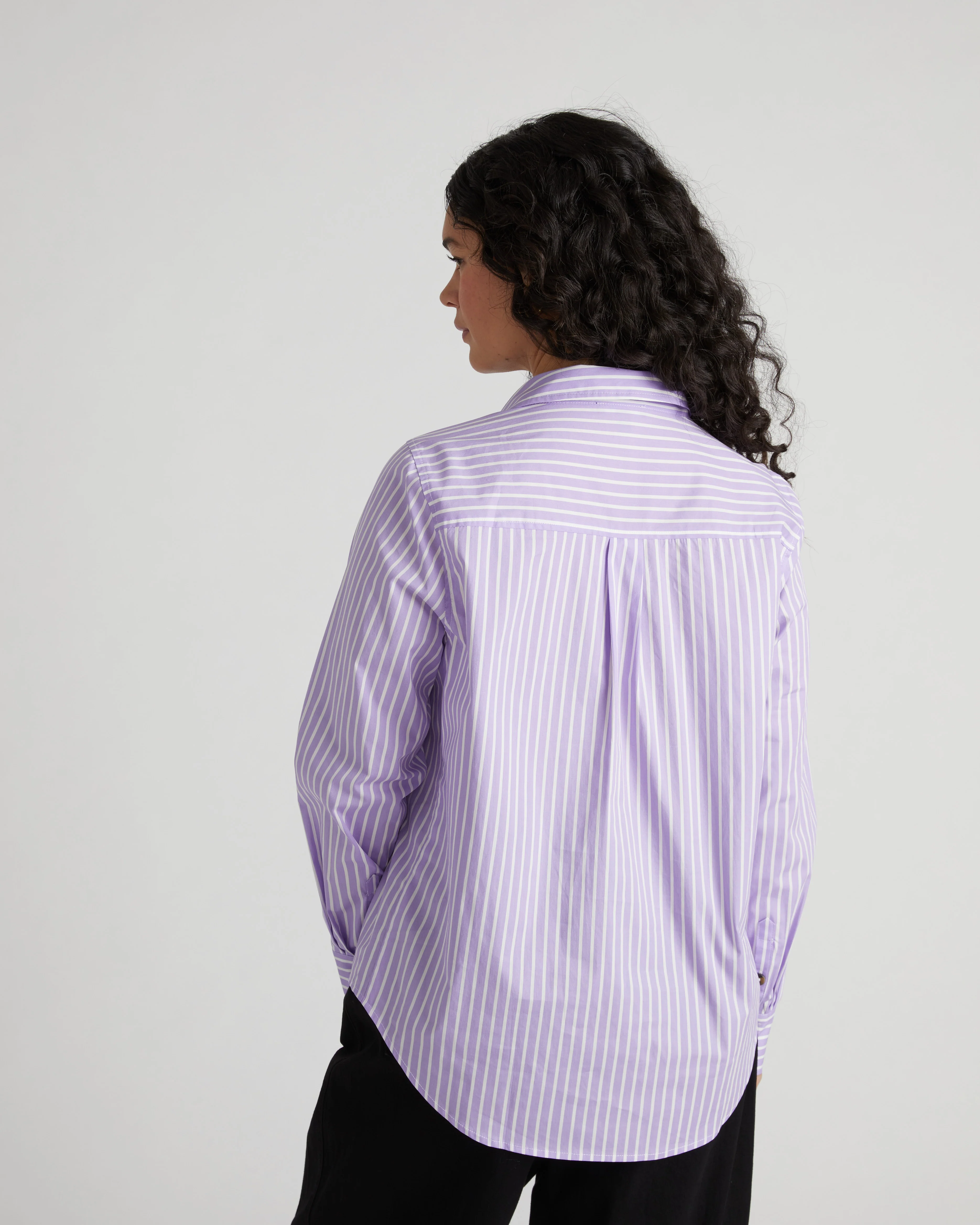 Elbe Popover Stretch Poplin Shirt Classic Fit - Lavender/White Stripe - Image 6