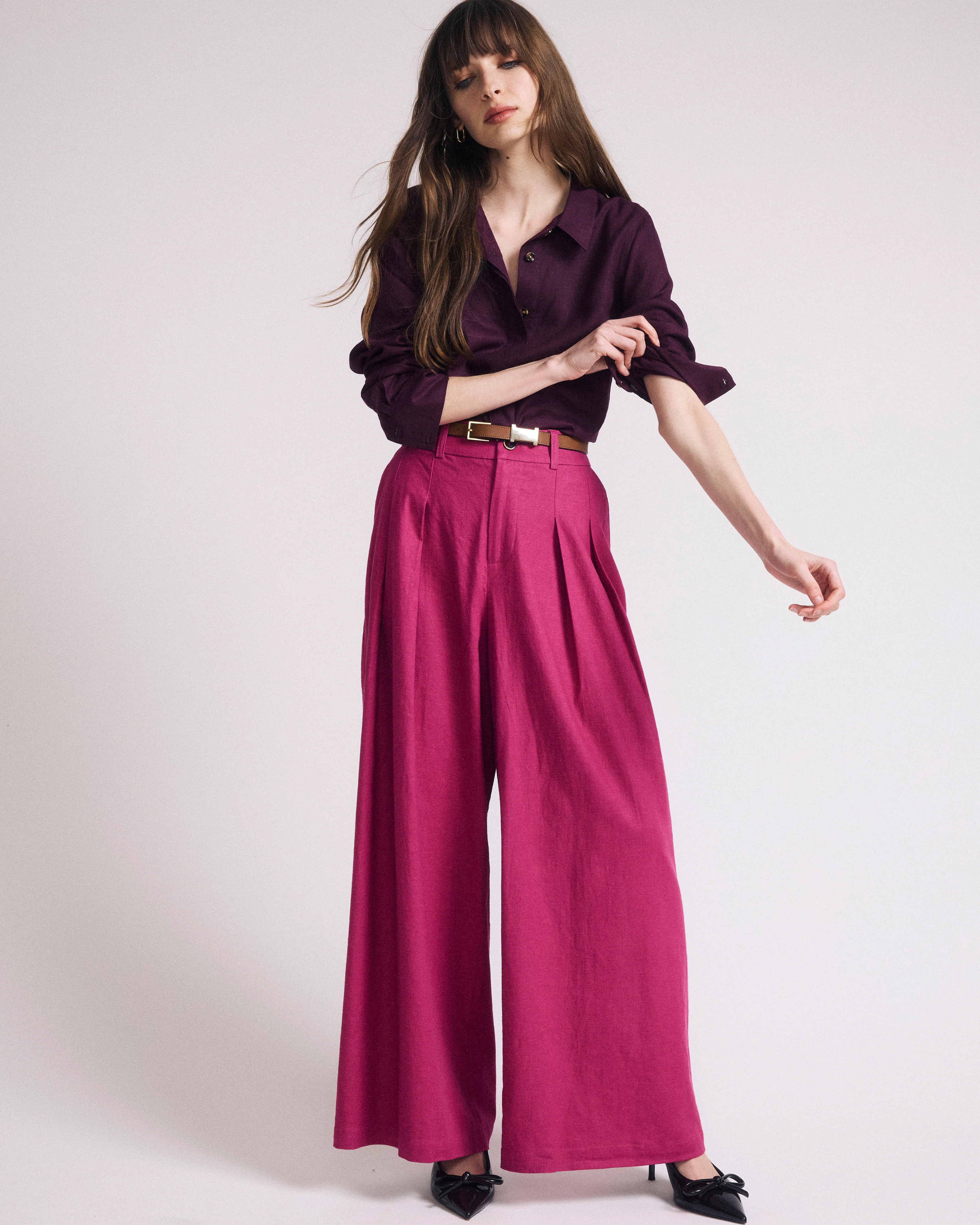 Elbe Stretch Linen Shirt - Acai - Image 6