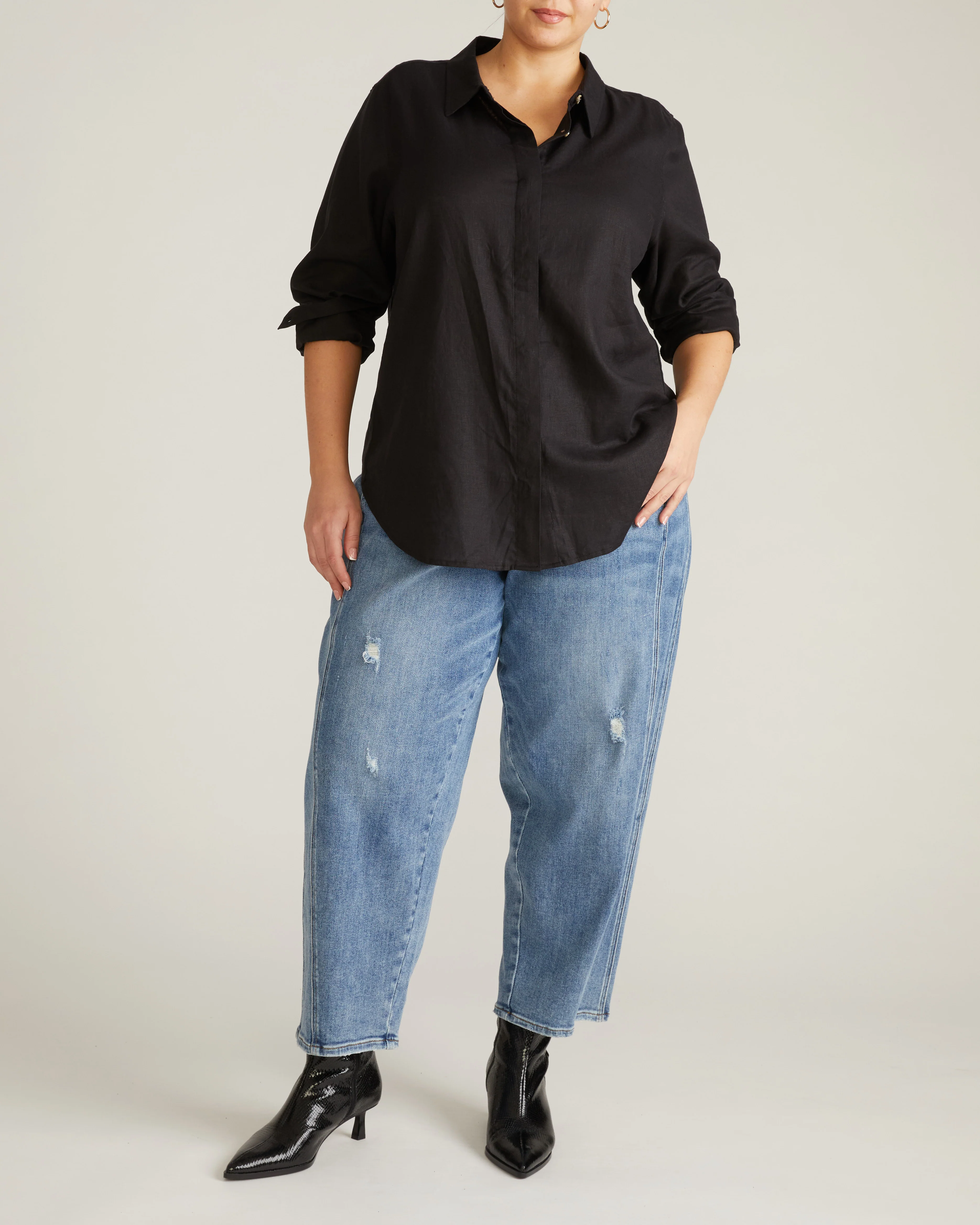 Elbe Stretch Linen Shirt - Black - Image 2