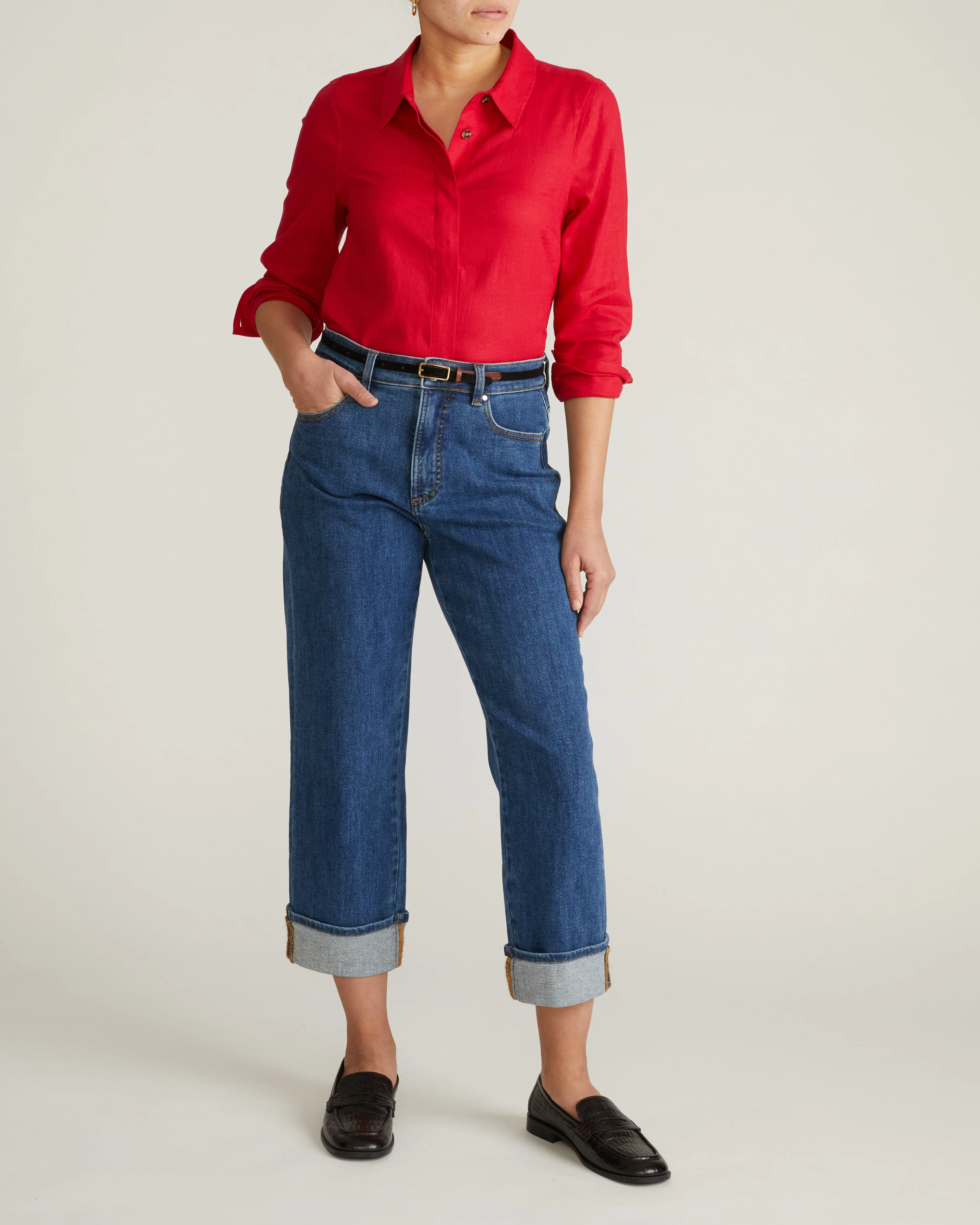 Elbe Stretch Linen Shirt - Brilliant Red - Image 5