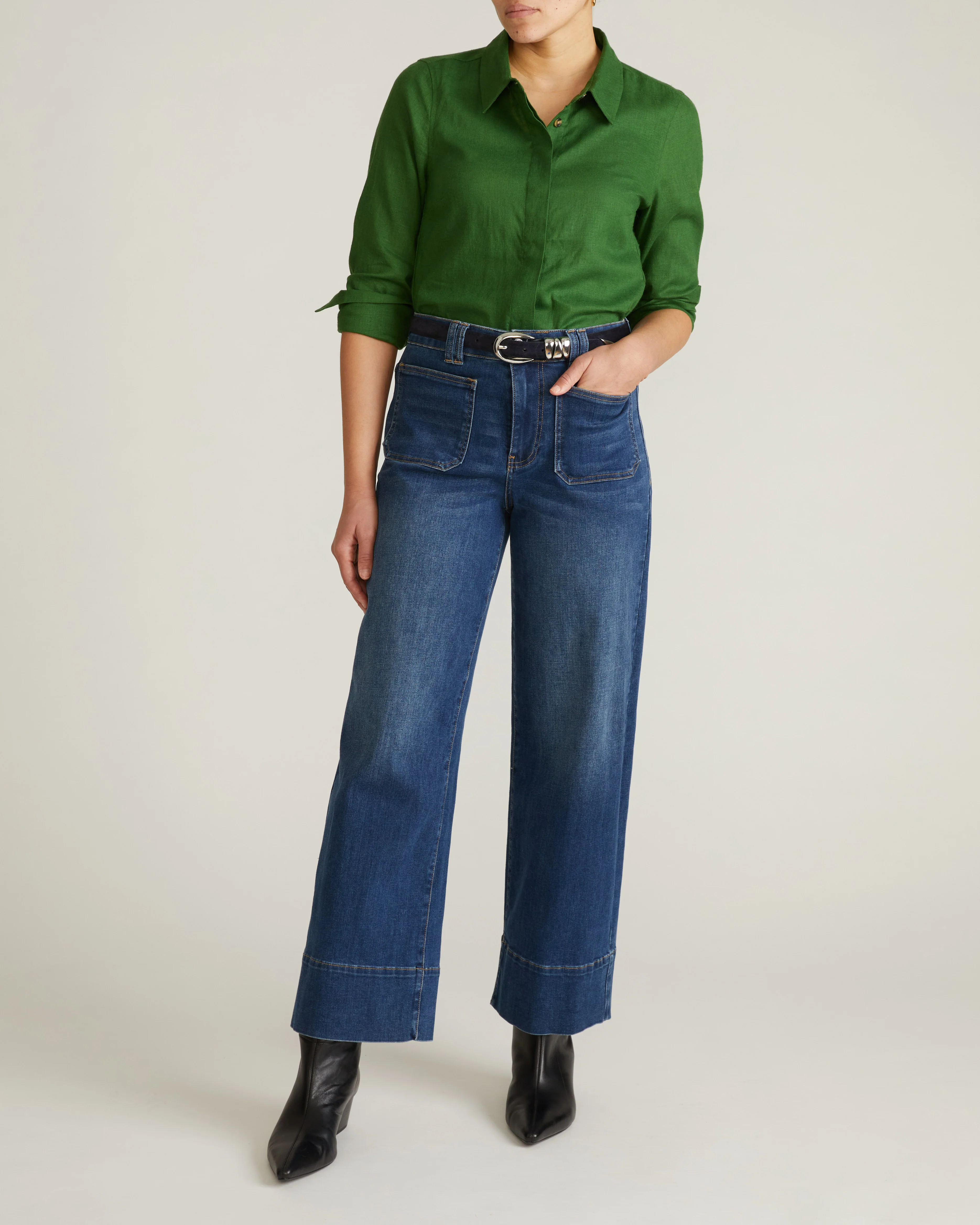 Elbe Stretch Linen Shirt - Green Park - Image 2