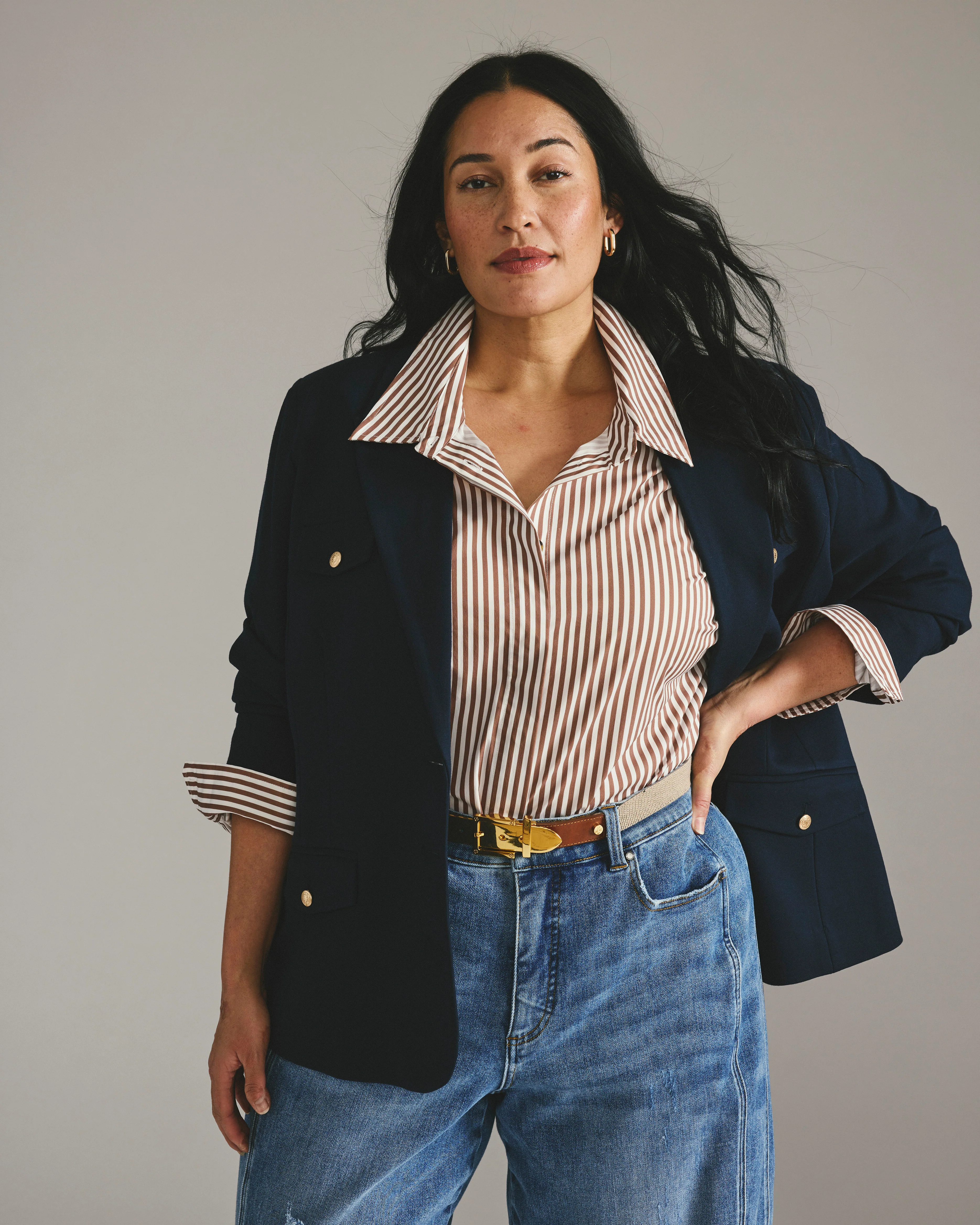 Elbe Stretch Poplin Shirt Classic Fit - Allspice/White Stripe - Image 2