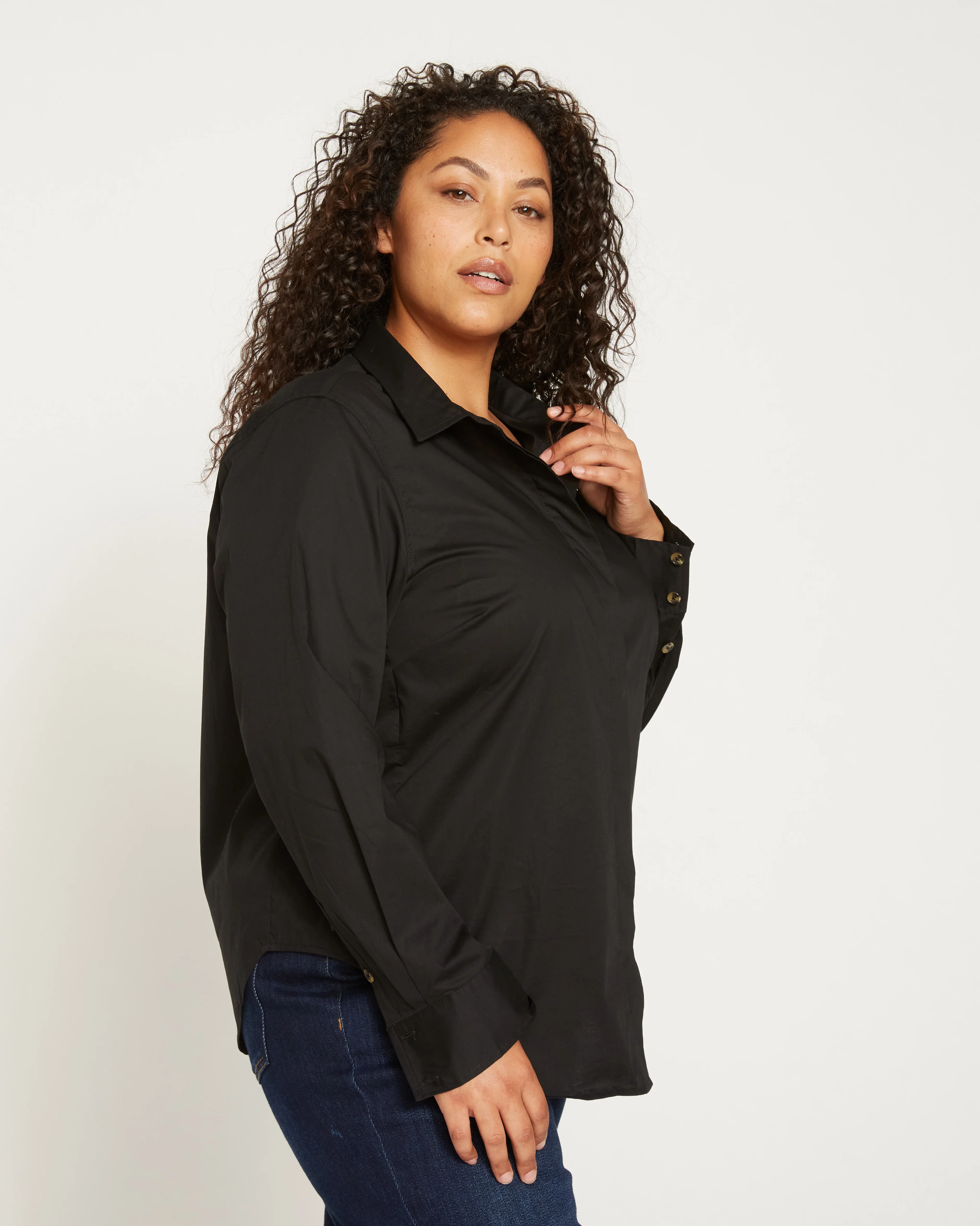 Elbe Stretch Poplin Shirt Classic Fit - Black - Image 5
