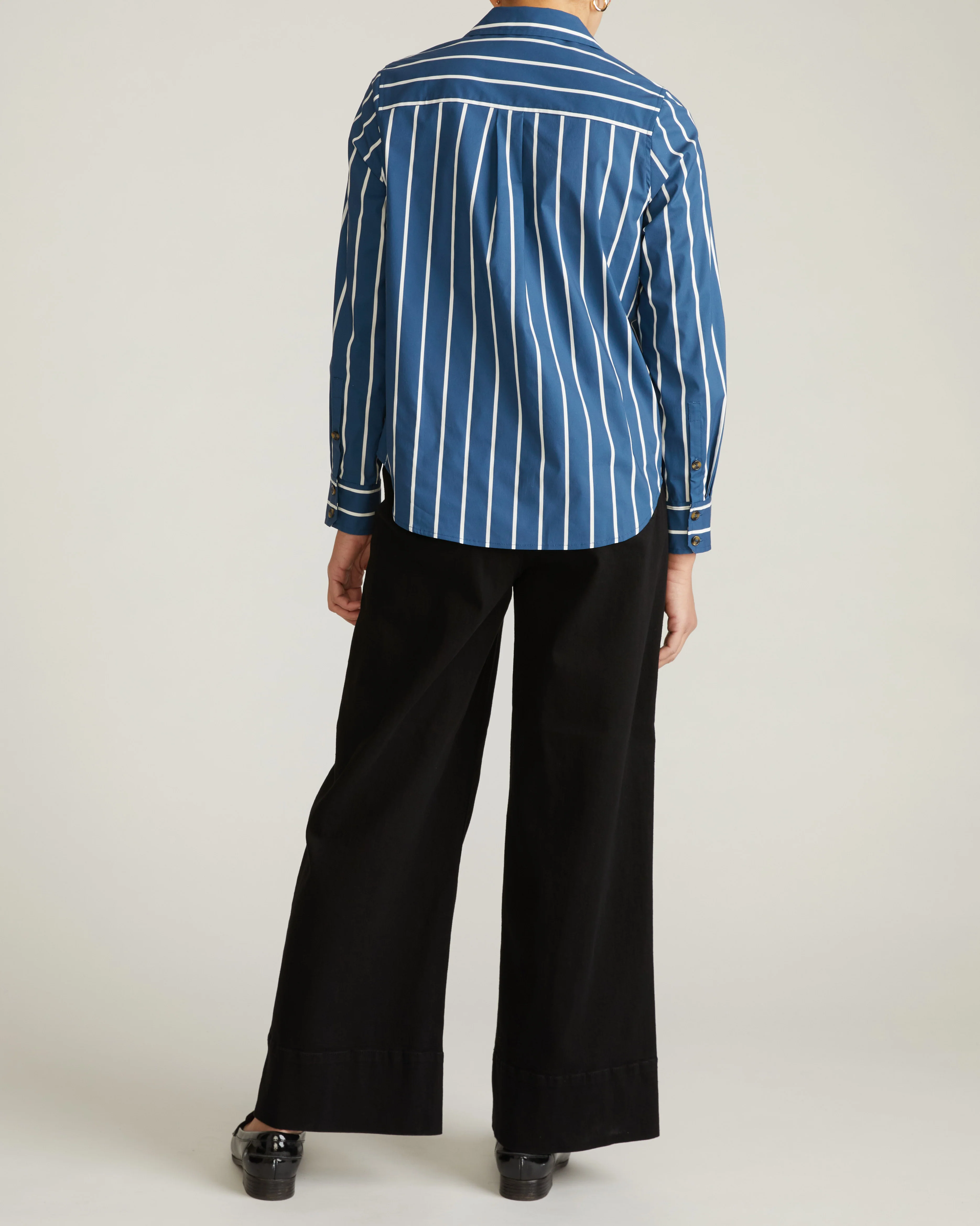 Elbe Stretch Poplin Shirt Classic Fit - Ensign Blue/White Stripe - Image 5