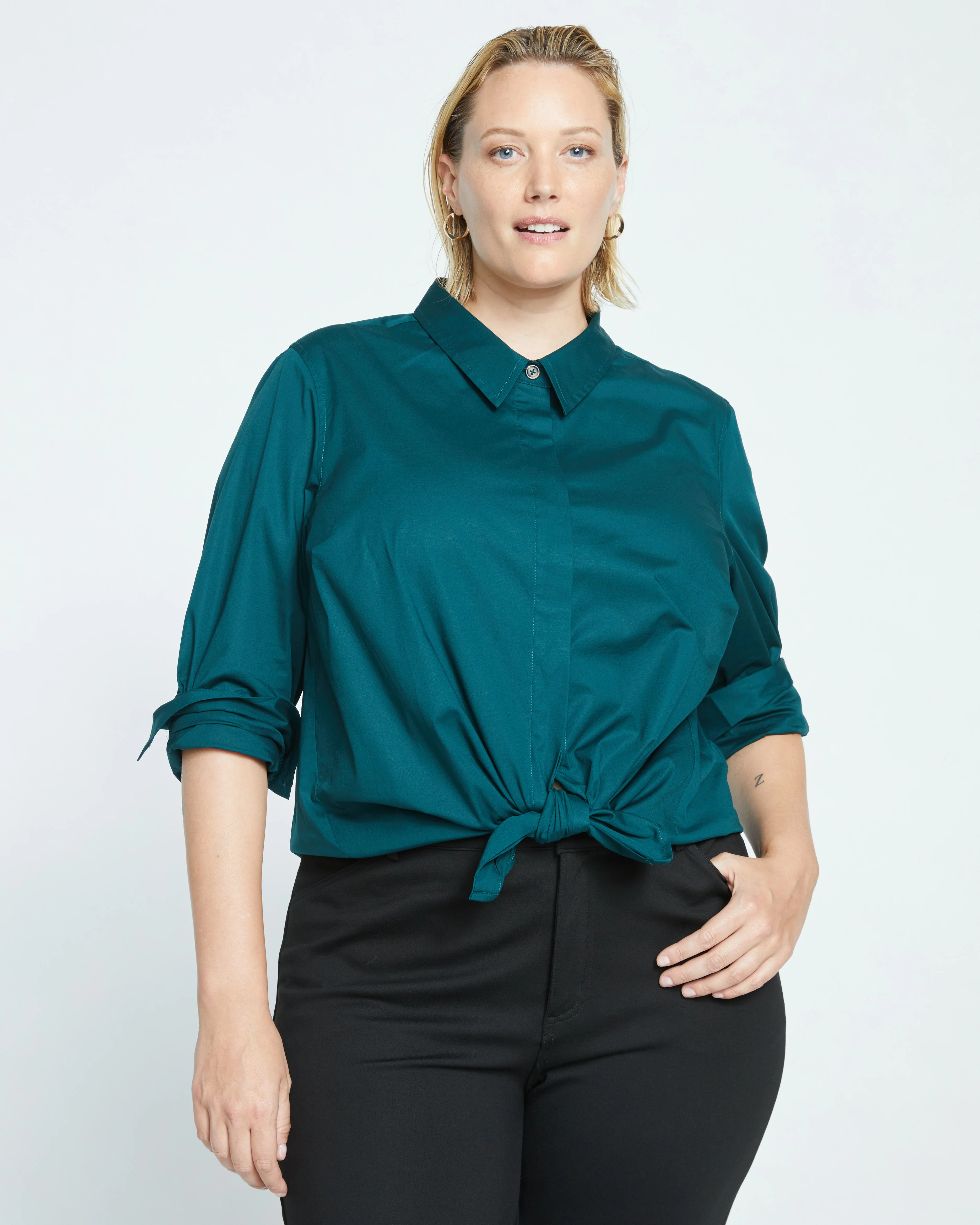 Elbe Stretch Poplin Shirt Classic Fit - Forest Green - Image 2