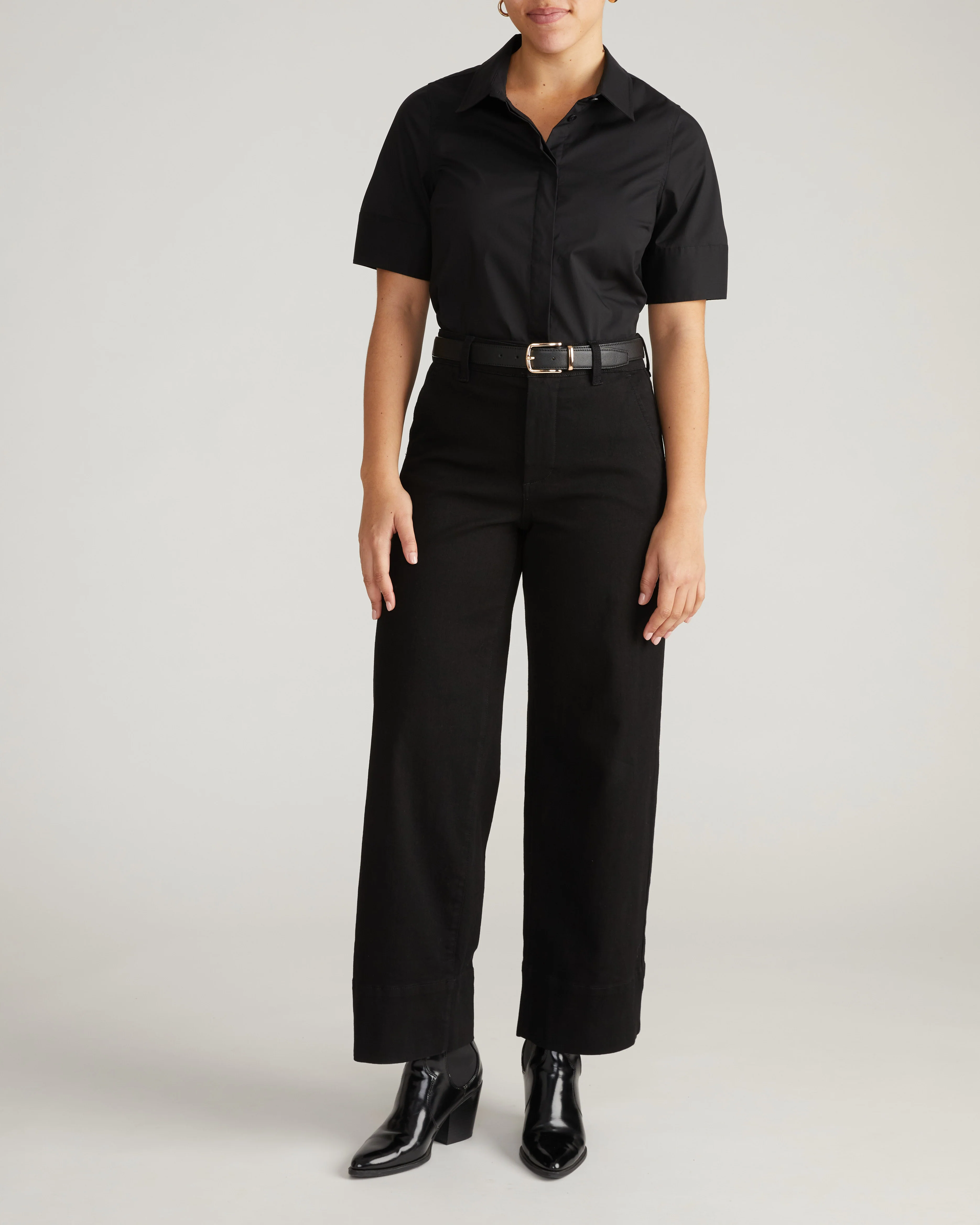 Elbe Stretch Poplin Short Sleeve Shirt - Black - Image 4