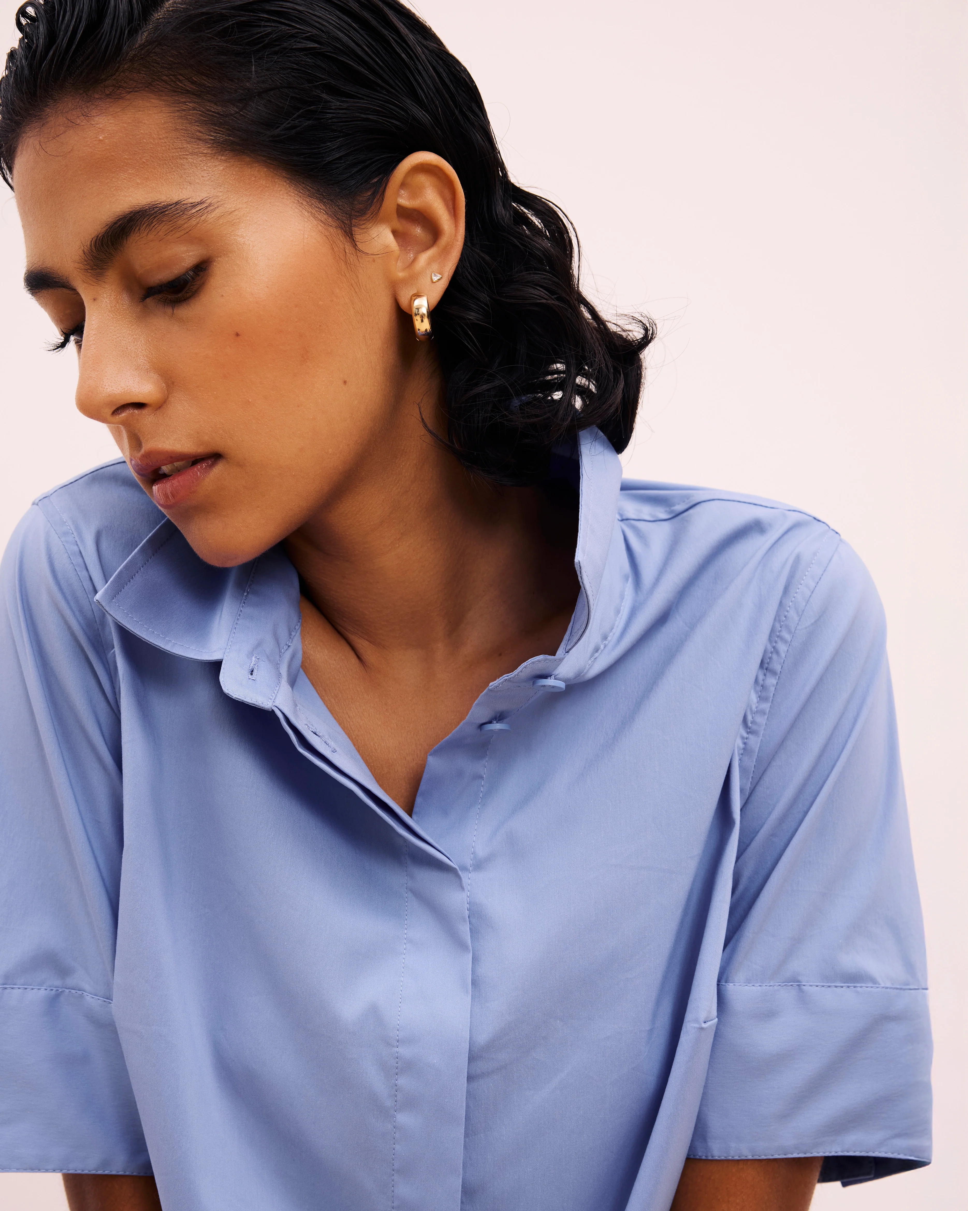 Elbe Stretch Poplin Short Sleeve Shirt - Soft Blue - Image 4