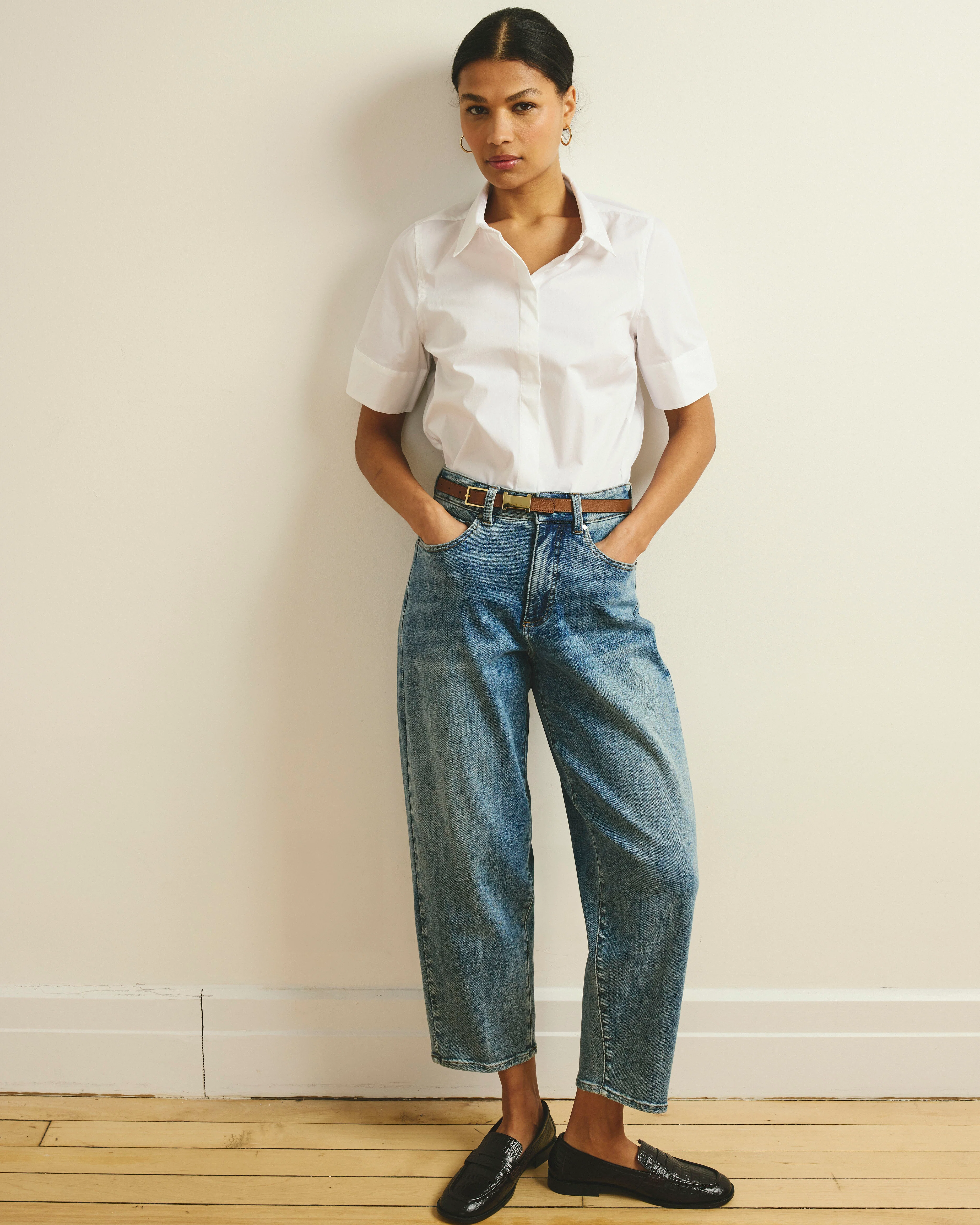 Elbe Stretch Poplin Short Sleeve Shirt - White - Image 2