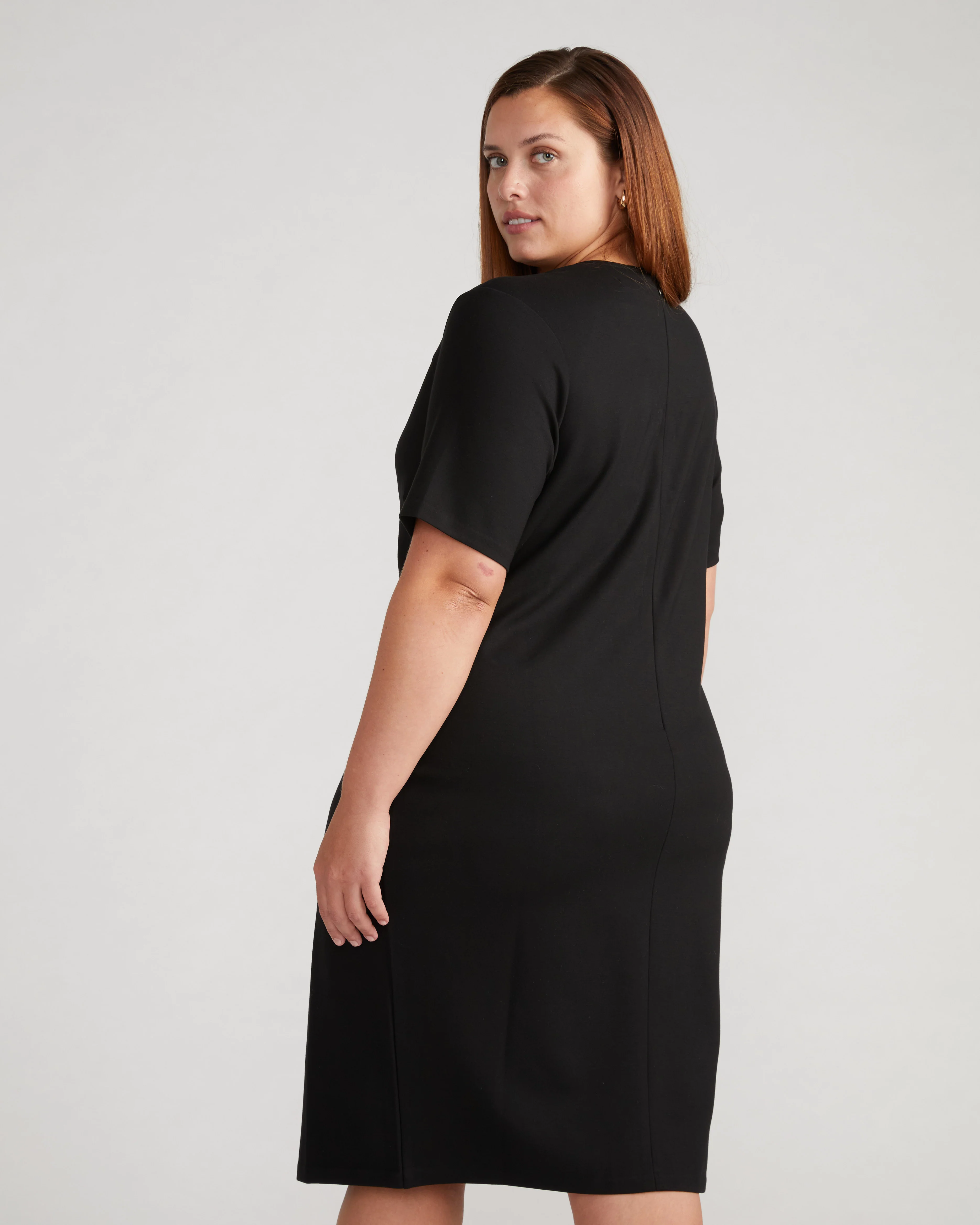 Envelope Neck Ponte Dress - Black - Image 2