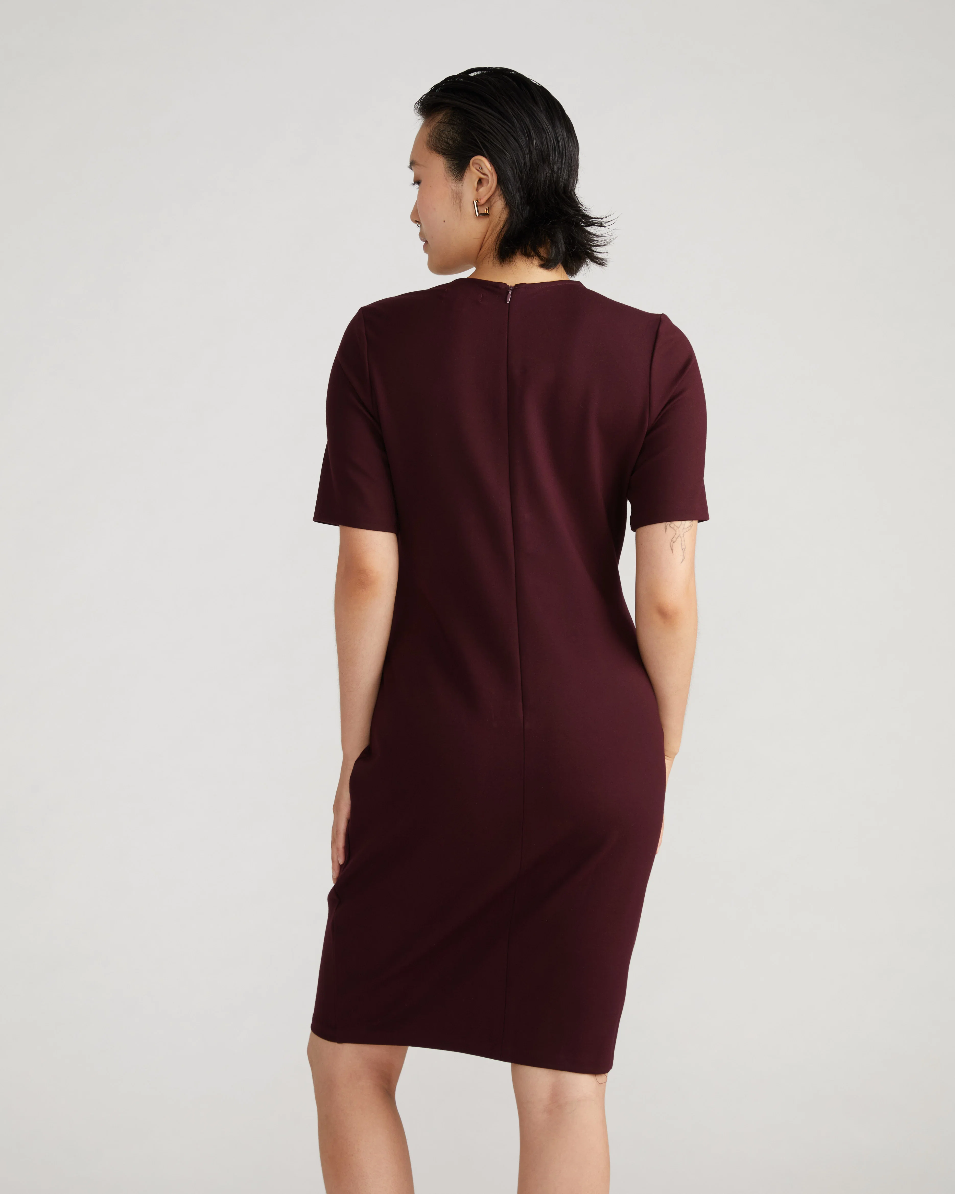 Envelope Neck Ponte Dress - Black Cherry - Image 3
