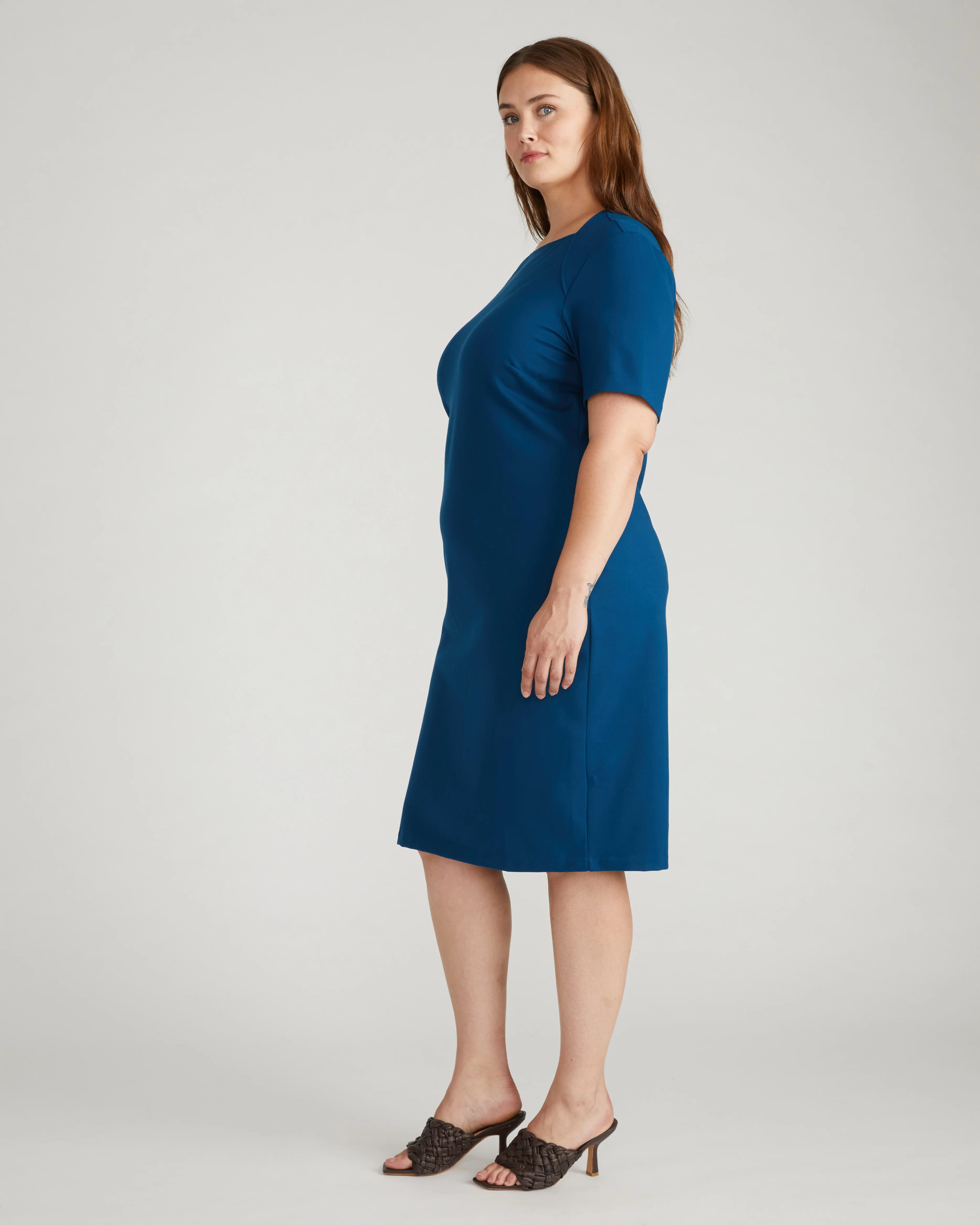 Envelope Neck Ponte Dress - Deep Teal - Image 6