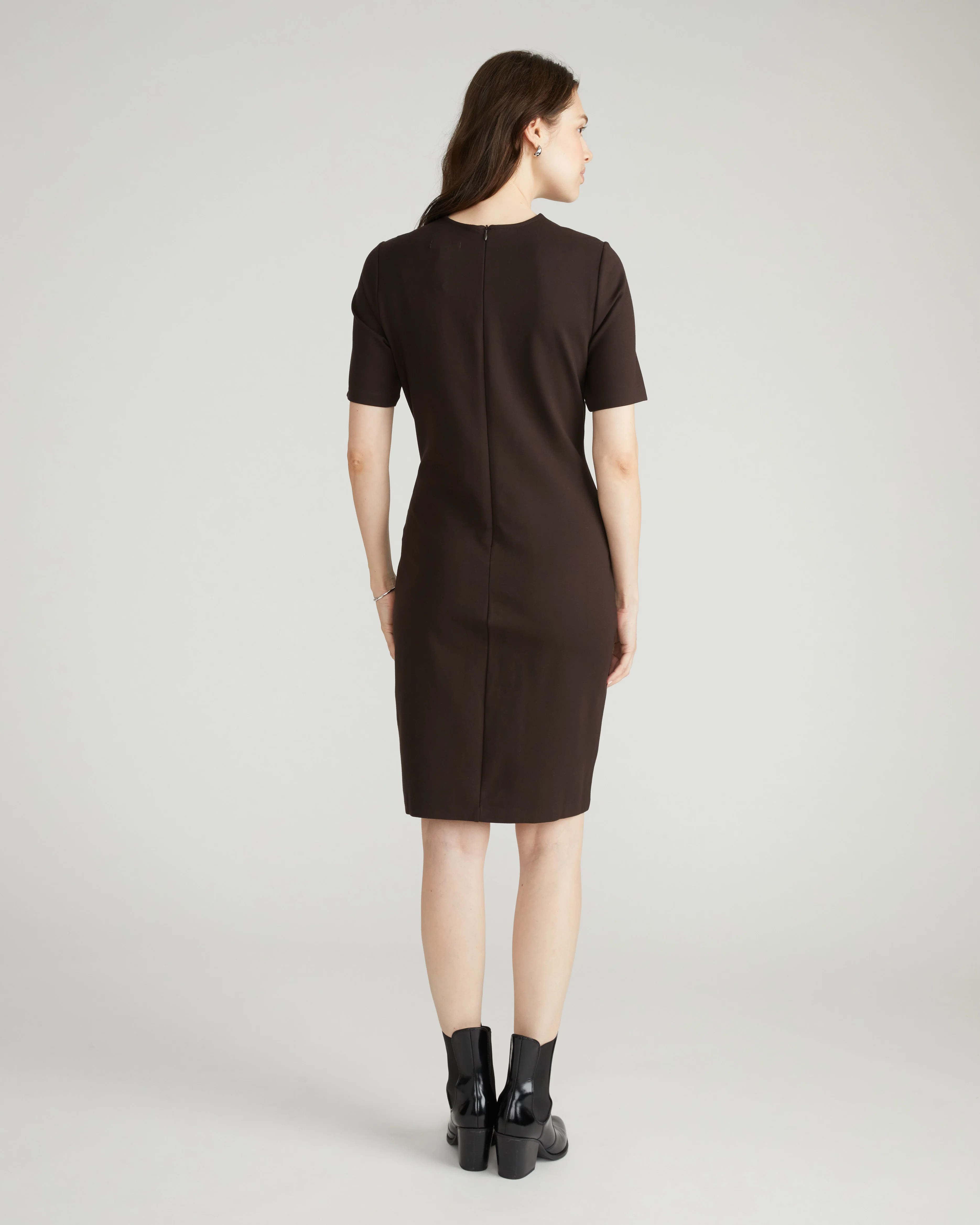 Envelope Neck Ponte Dress - Espresso - Image 3
