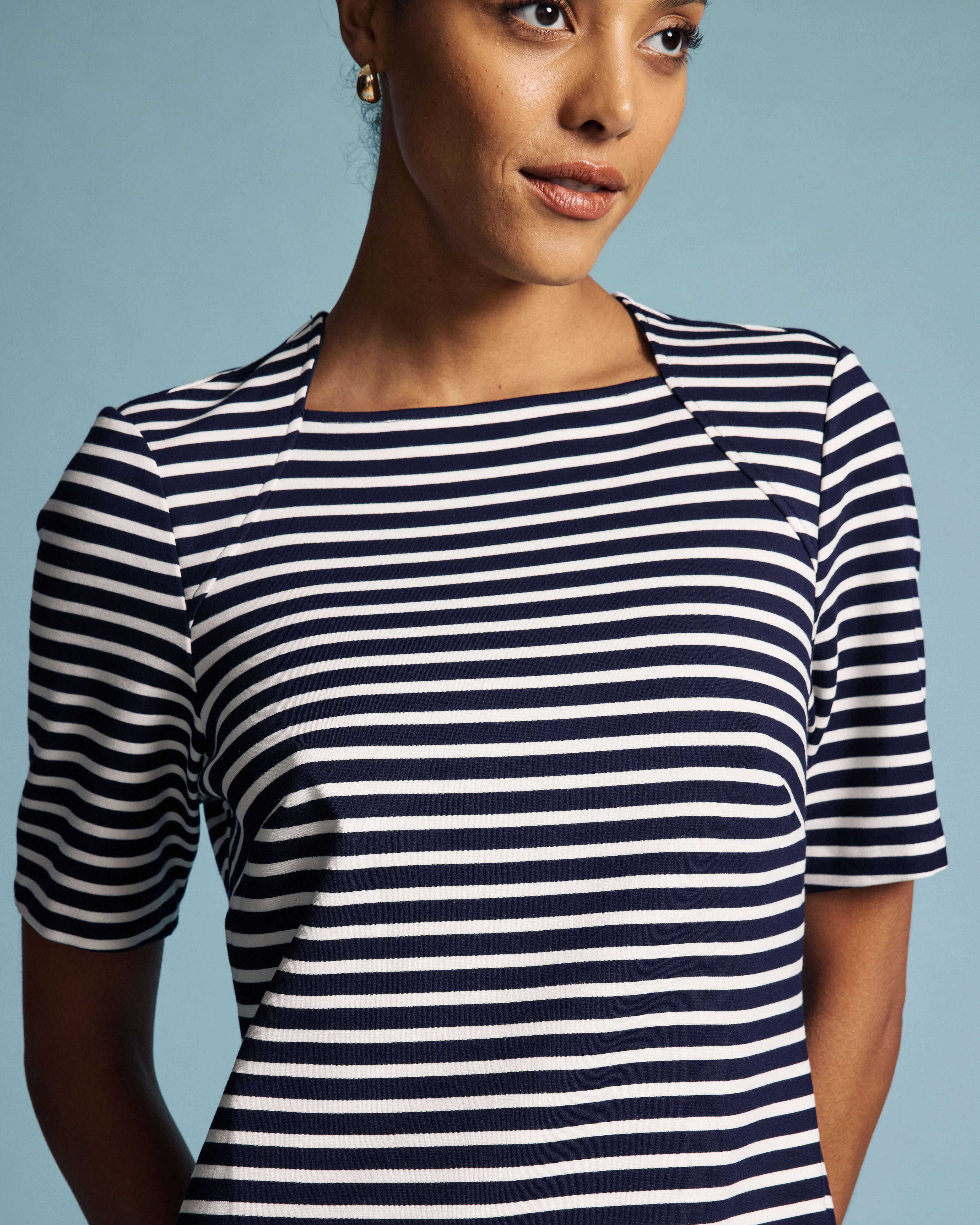 Envelope Neck Ponte Dress - St. James Stripe - Image 3