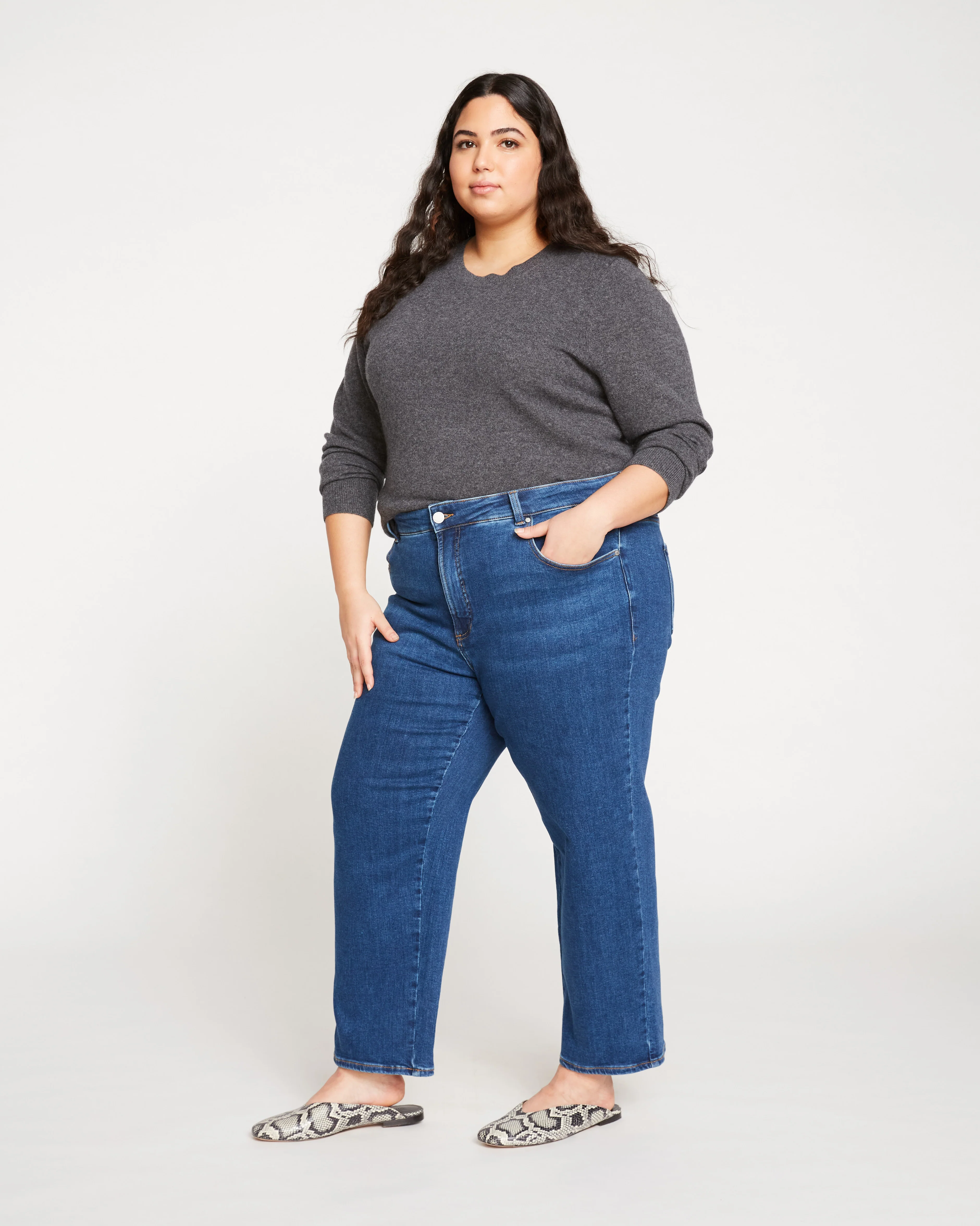 Etta High Rise Straight Leg Jeans 28 Inch - Aged Indigo - Image 6