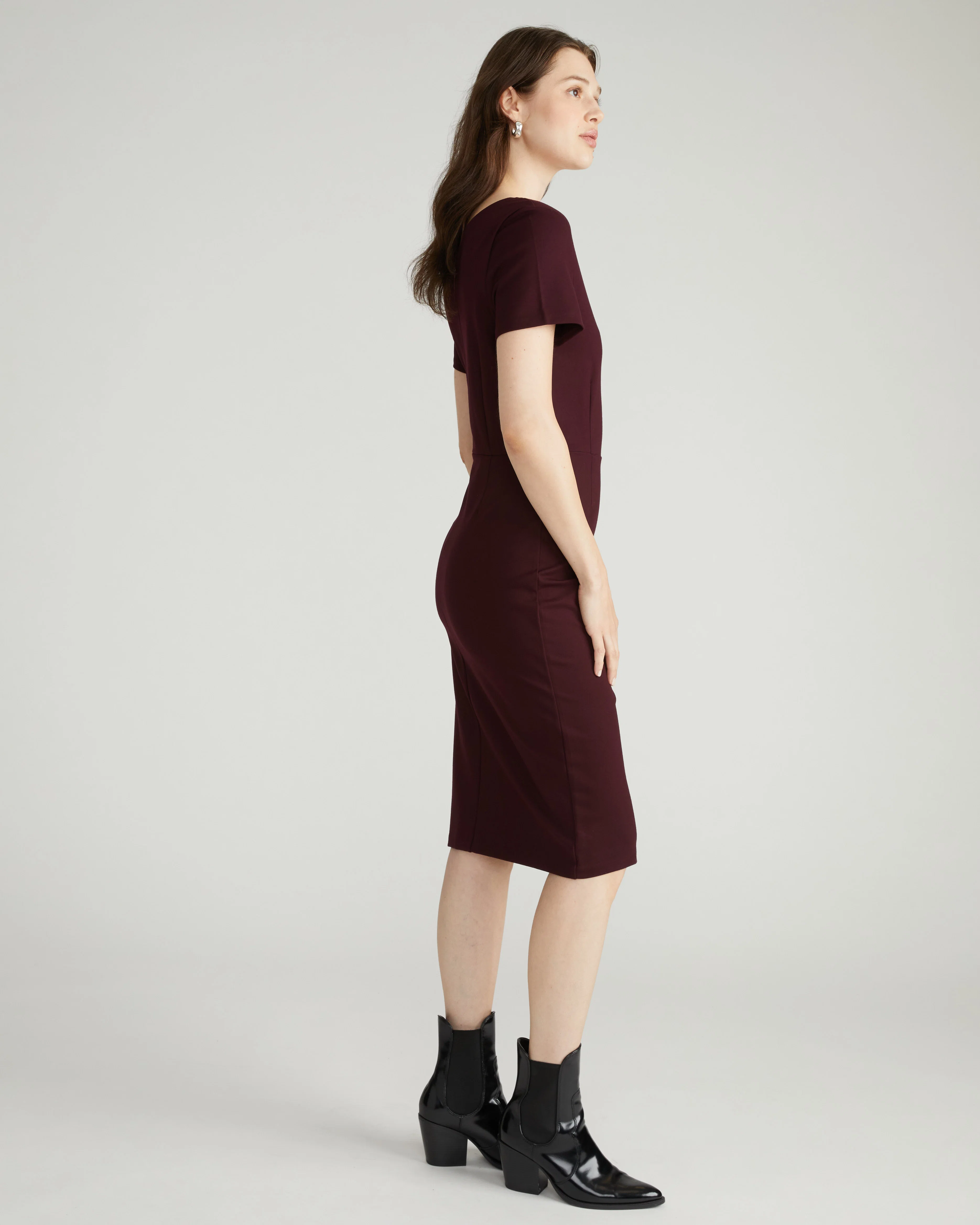 Executive V Neck Ponte Dress - Black Cherry - Image 2