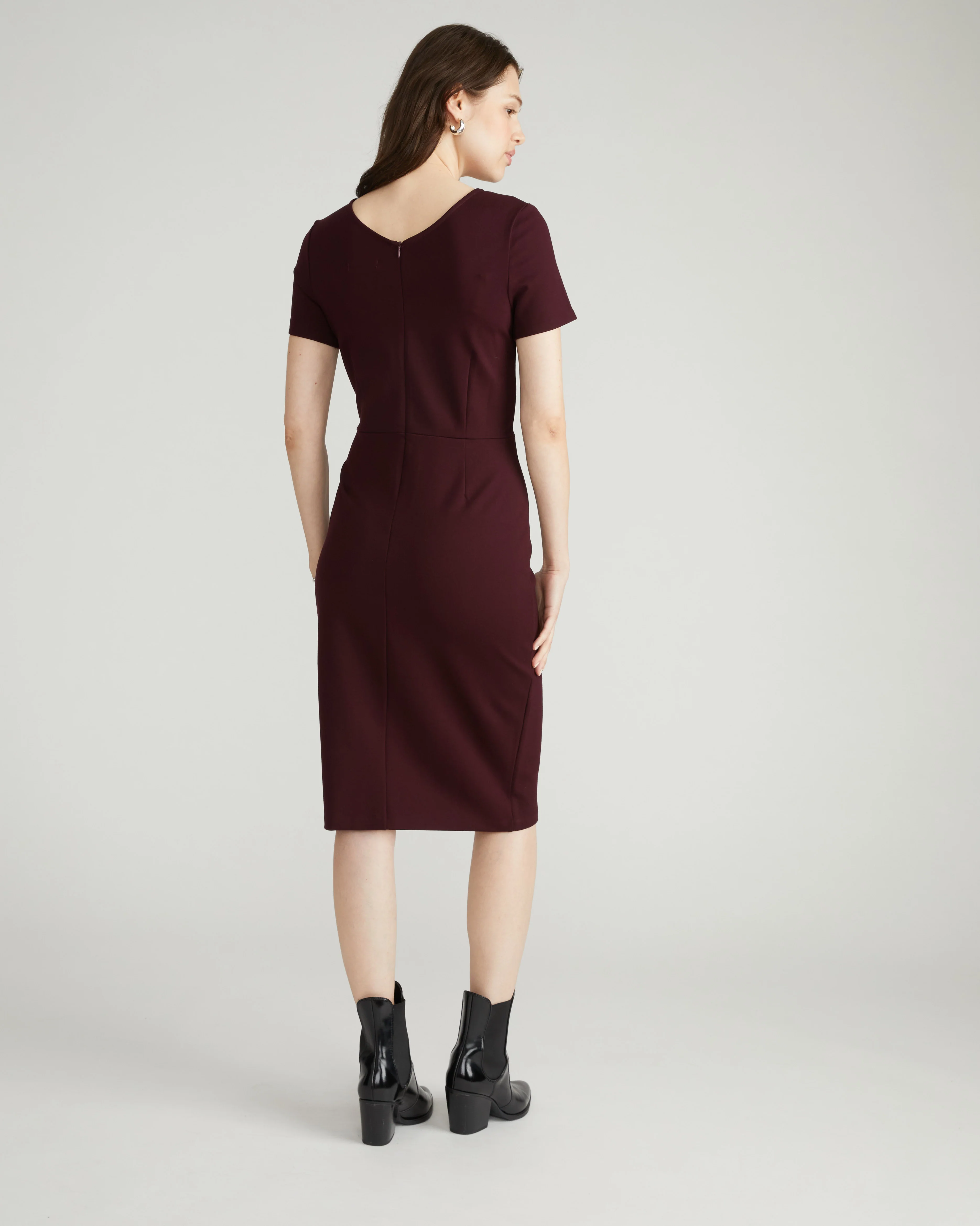 Executive V Neck Ponte Dress - Black Cherry - Image 3