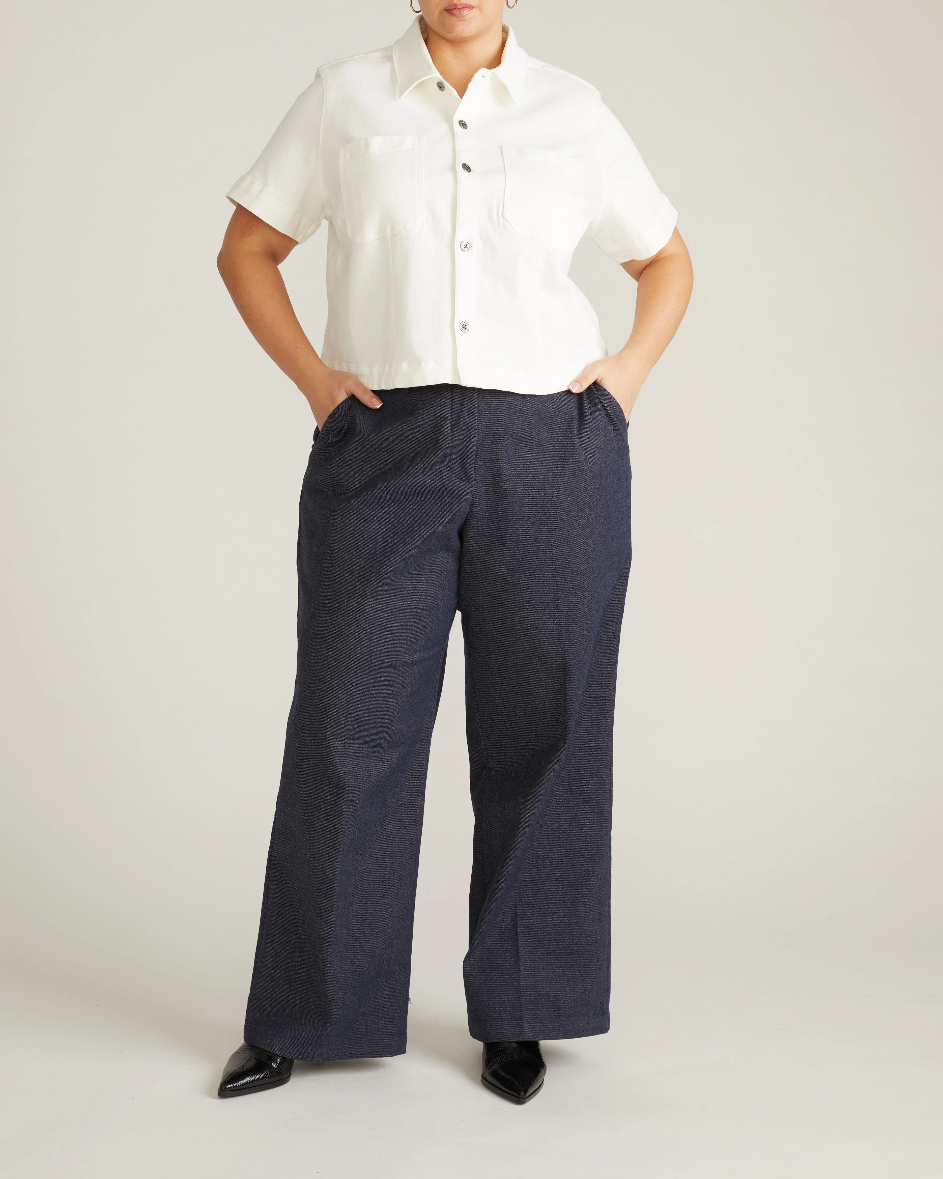 Flynn Short Sleeve Denim Shacket - White - Image 3