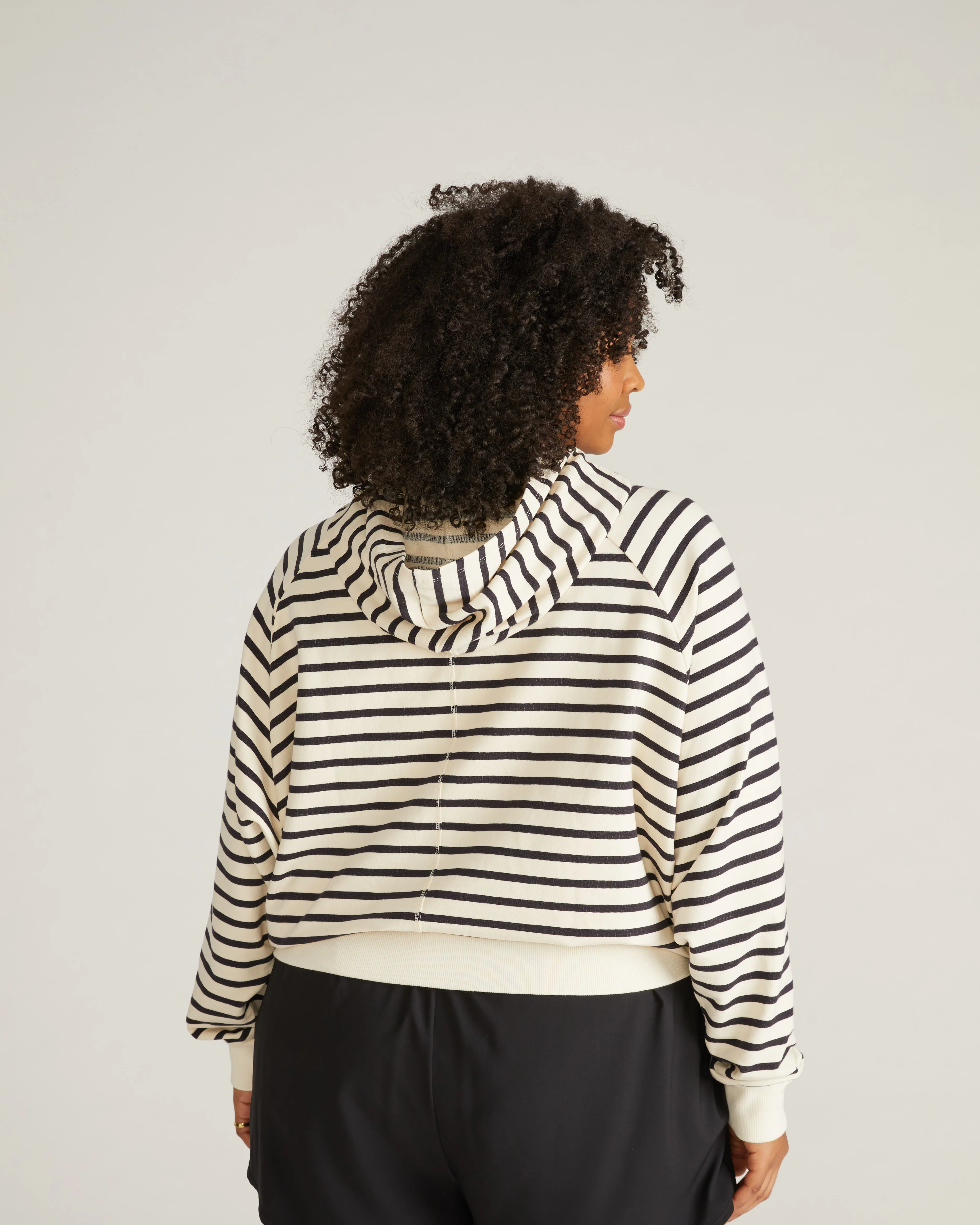 French Terry Pullover Hoodie - Ecru/Black Stripe - Image 3
