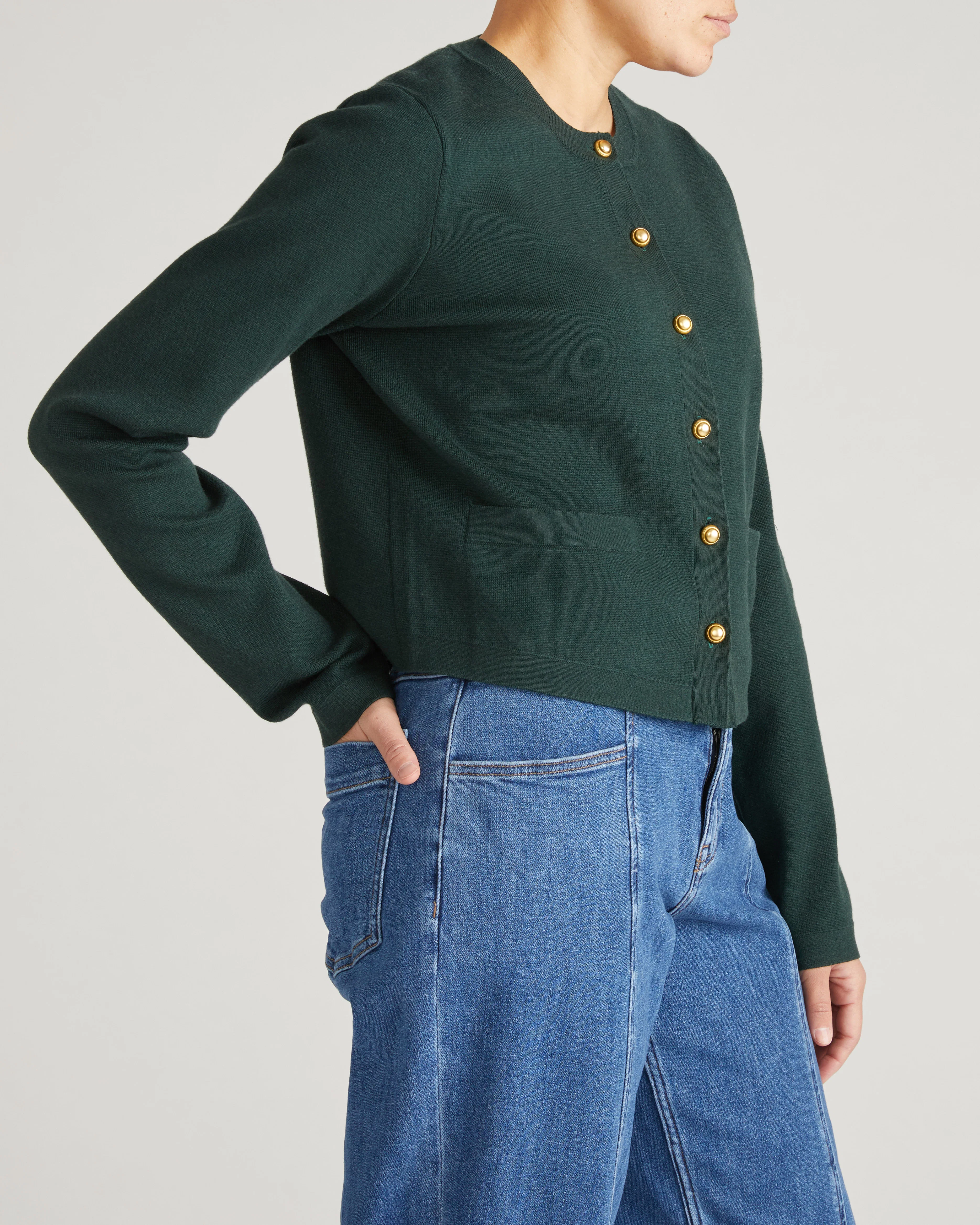 Gabrielle Button-Front Cardigan - Forest Green - Image 6