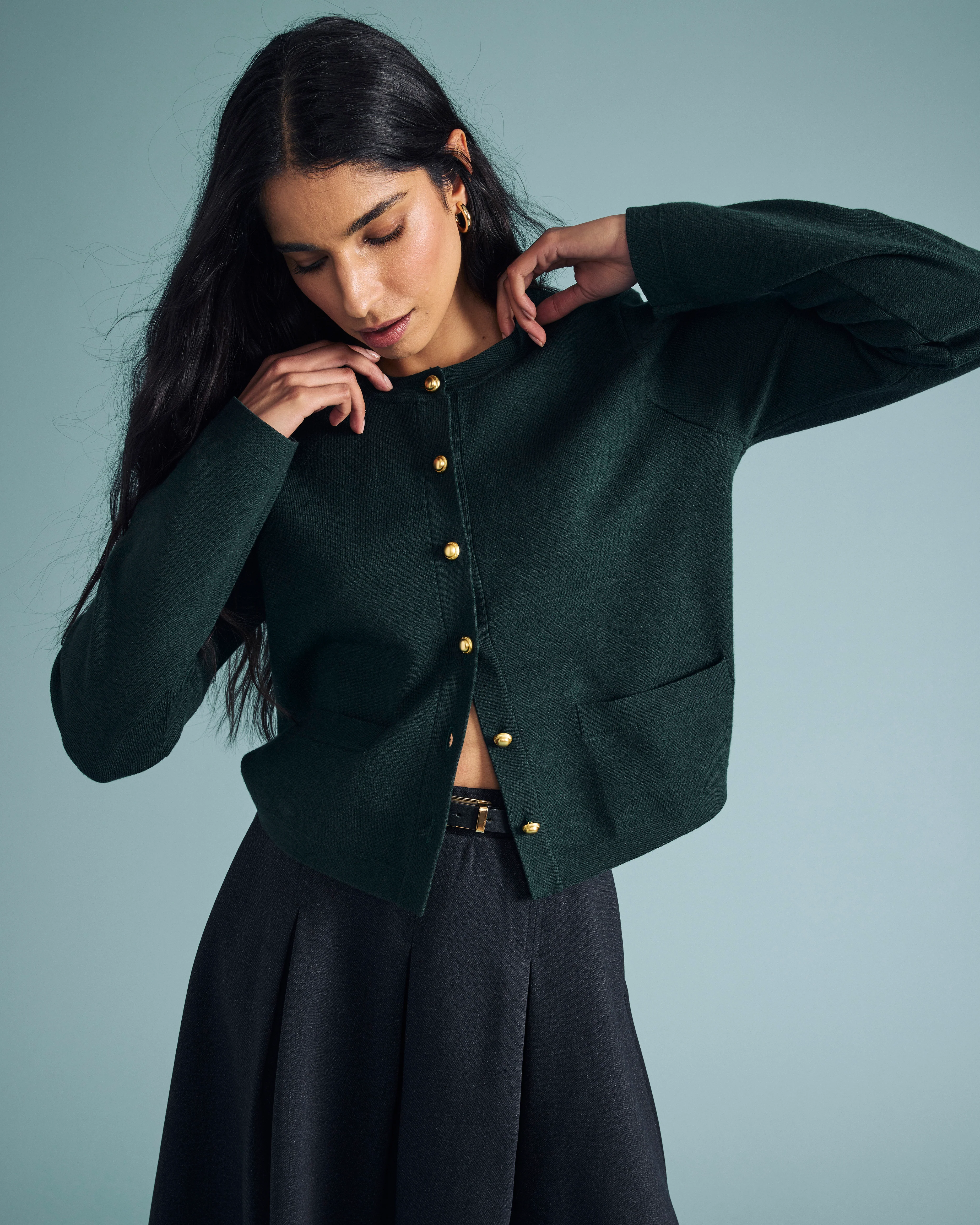 Gabrielle Button-Front Cardigan - Forest Green - Image 8