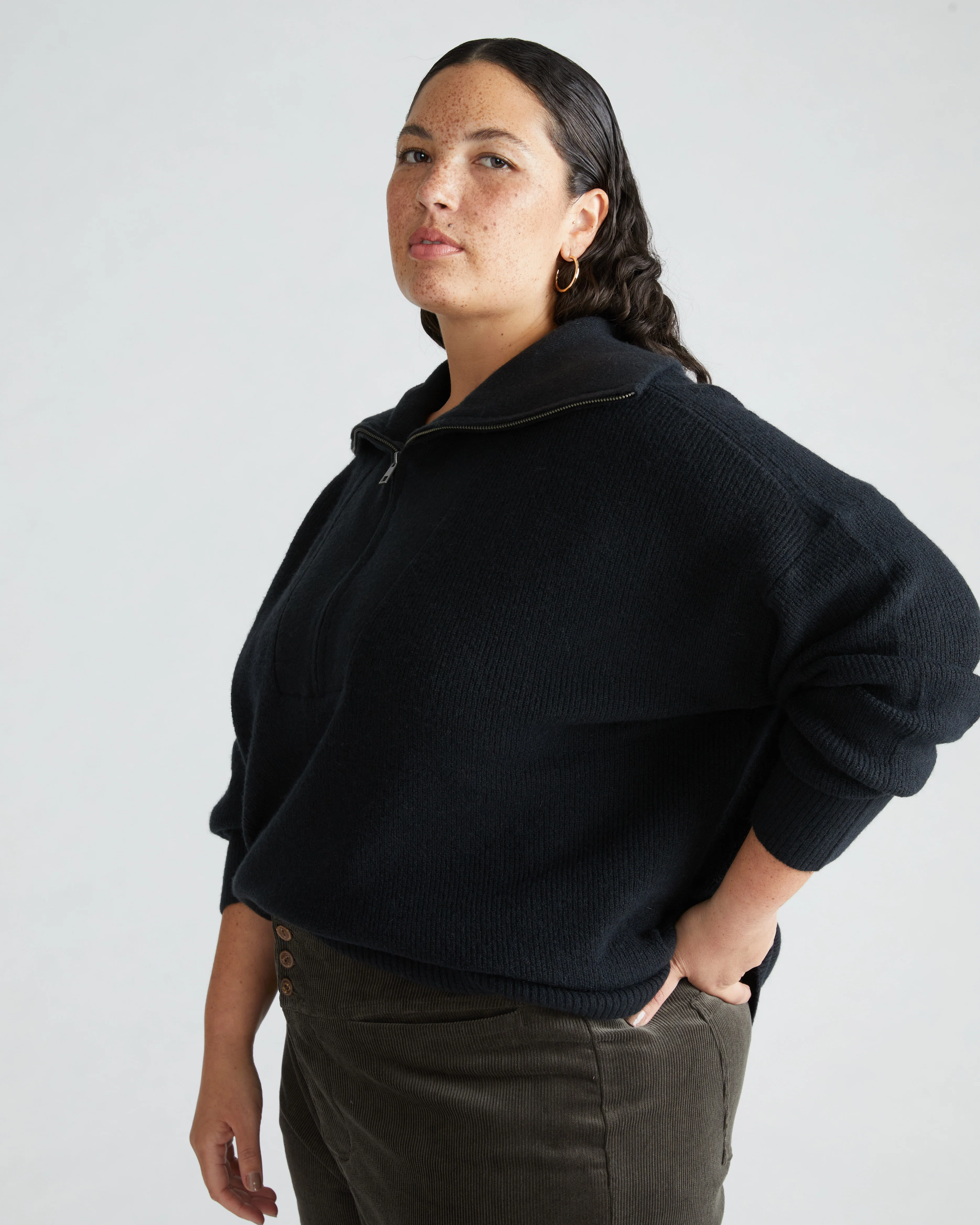 Half Zip Eco Blanket Sweater - Black - Image 3