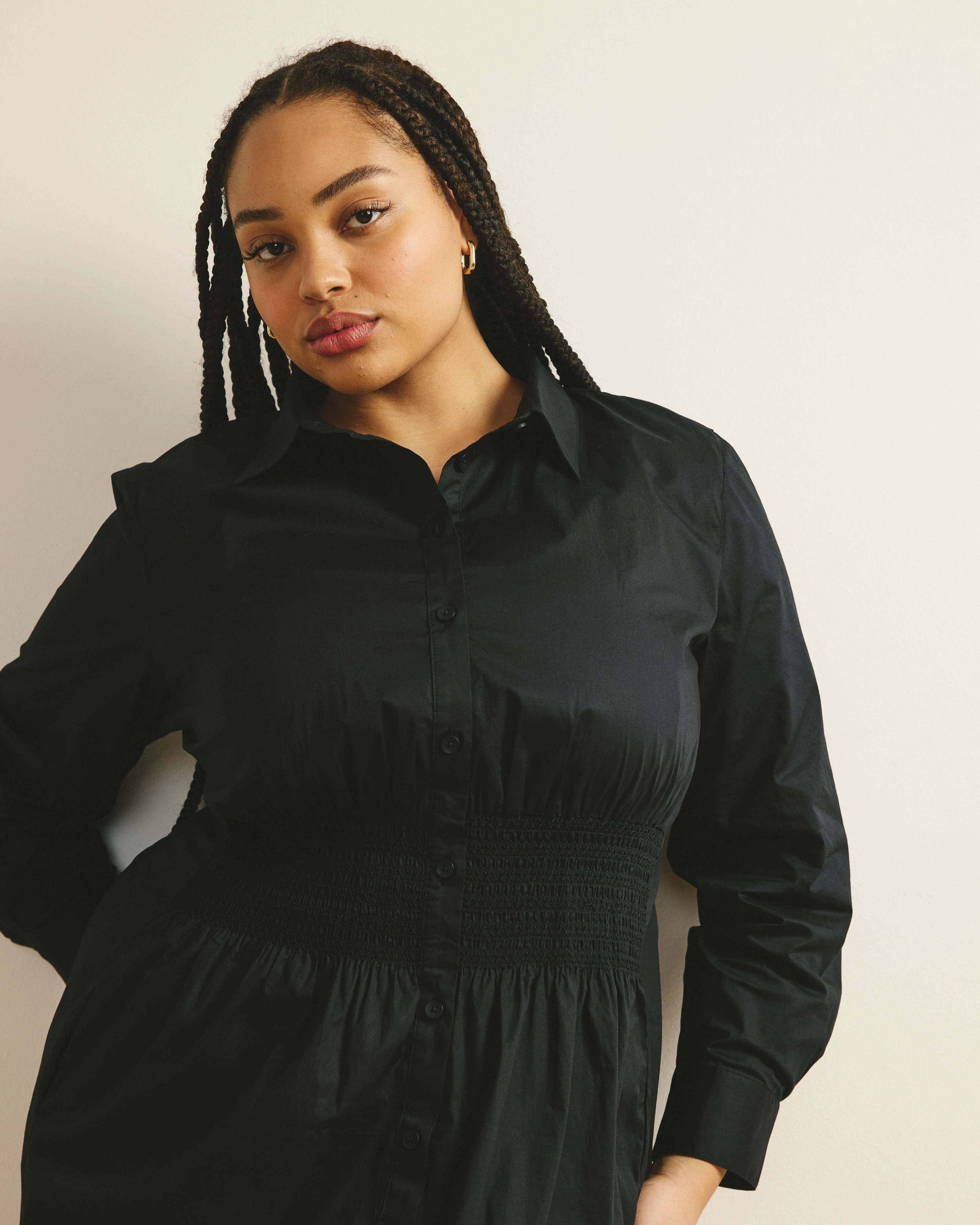 Hamptons Smocked Shirtdress - Black - Image 3