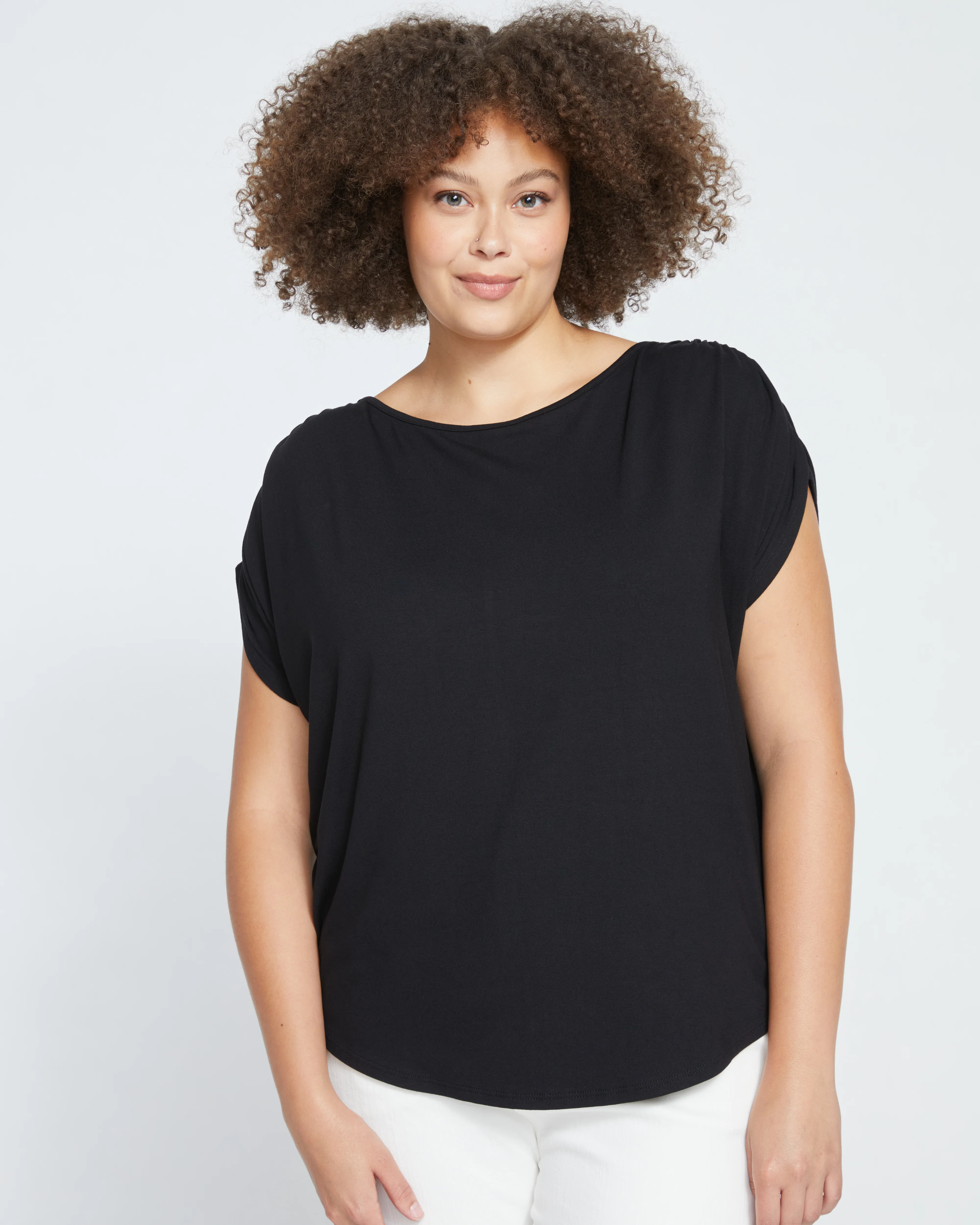Helena Divine Jersey Gathered Tee - Black - Image 2