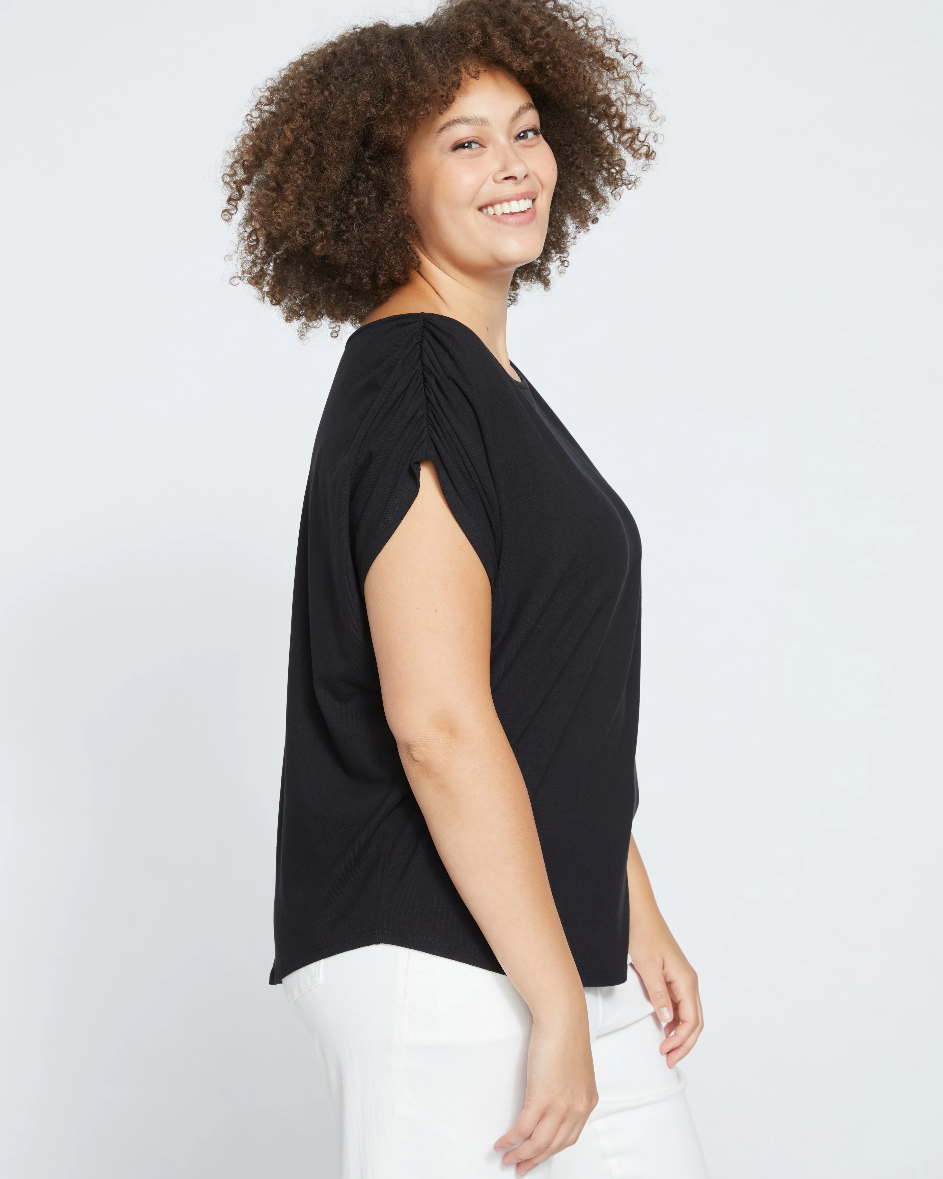 Helena Divine Jersey Gathered Tee - Black - Image 3